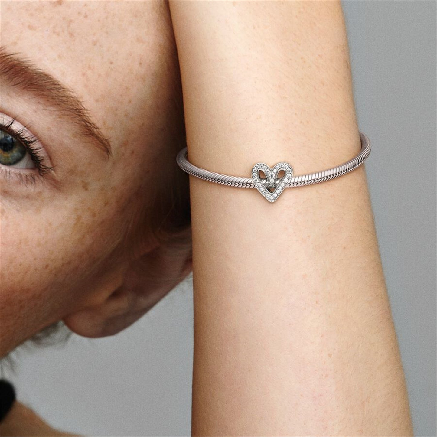 S925 Sterling Silver Sparkling Freehand Heart Charm
