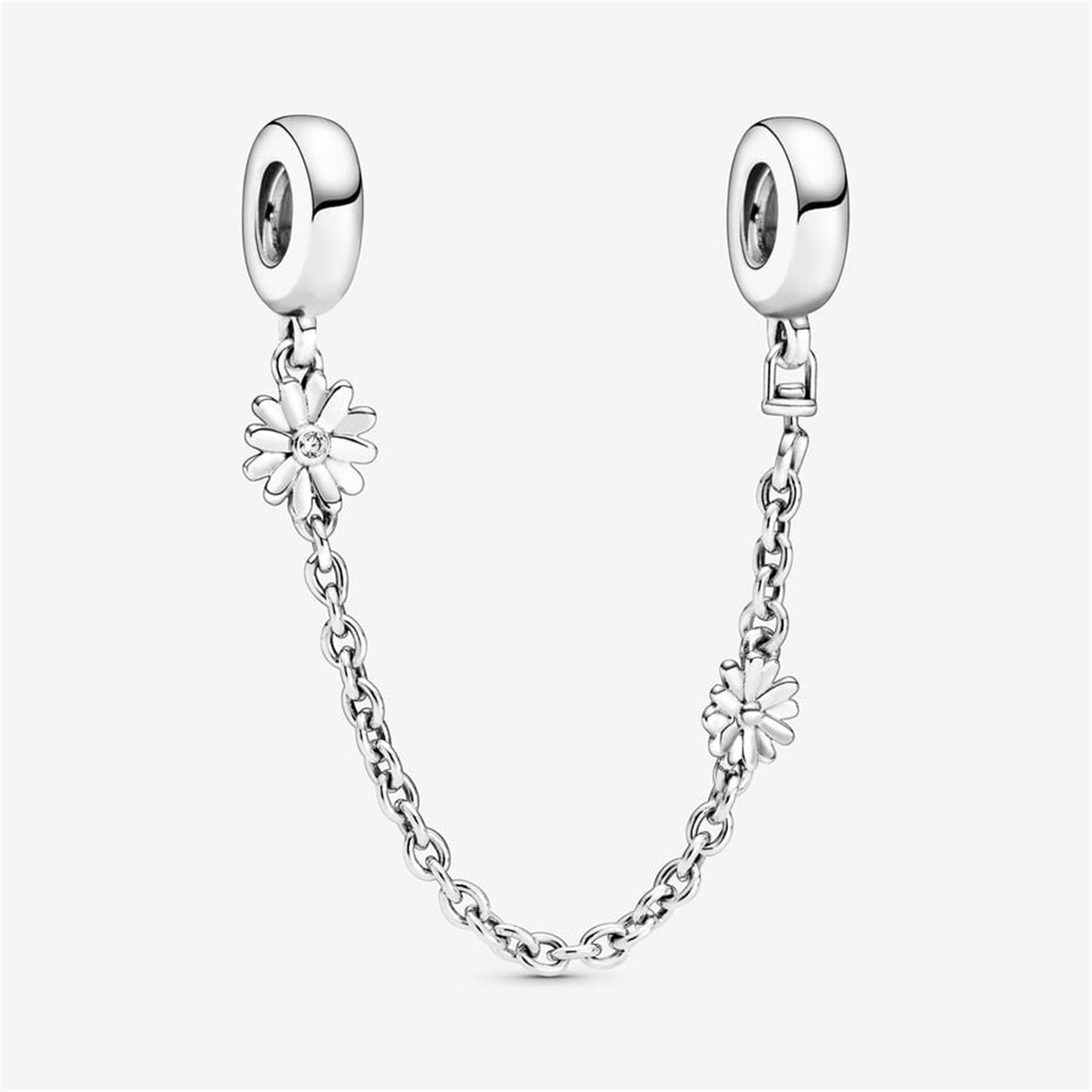 S925 Sterling Silver Daisy Flower Safety Chain Charm
