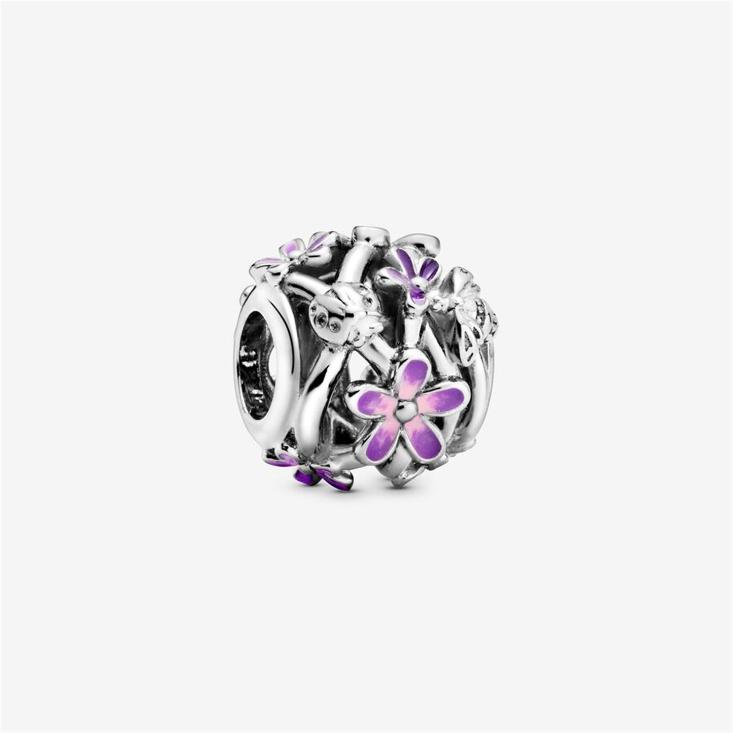 S925 Sterling Silver Openwork Purple Daisy Charm