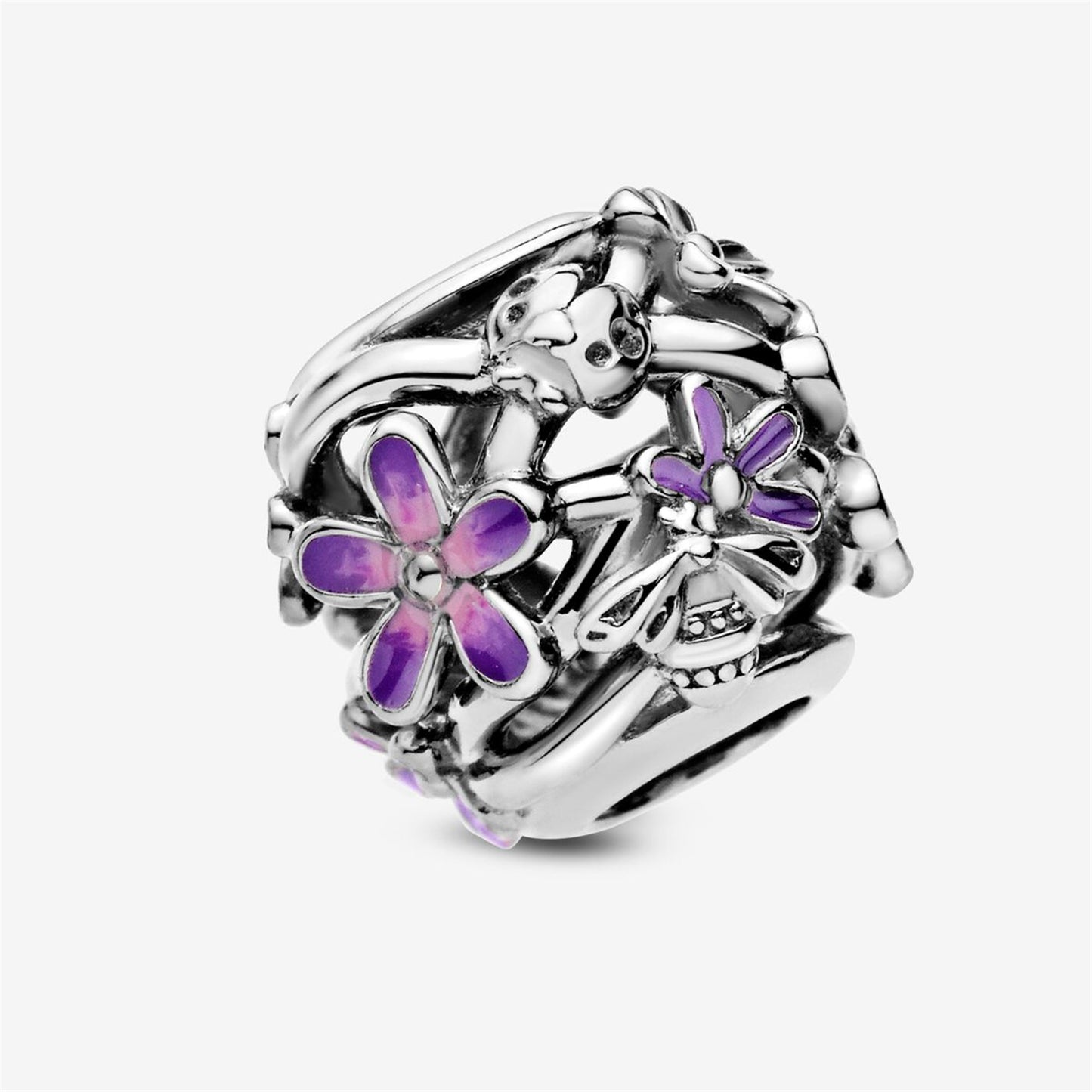 S925 Sterling Silver Openwork Purple Daisy Charm