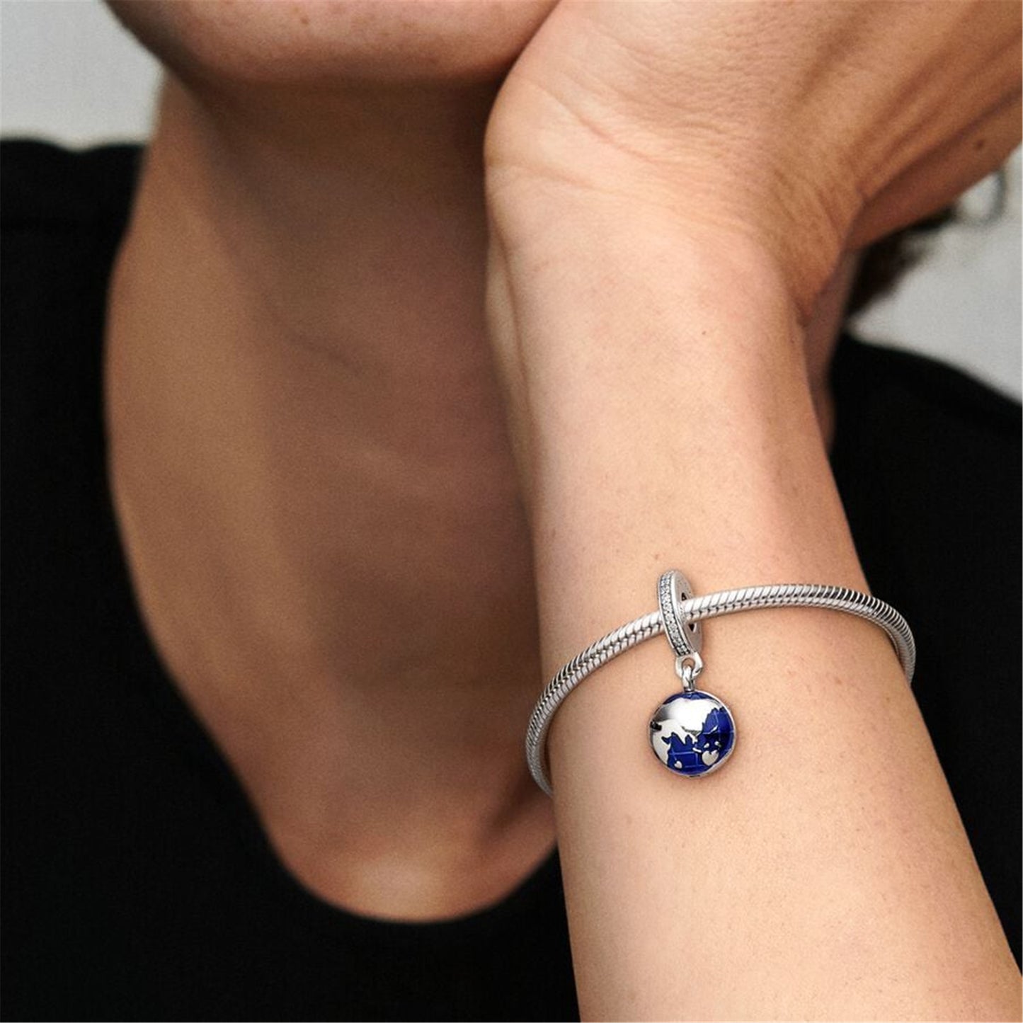S925 Sterling Silver Blue Planet Dangle Charm