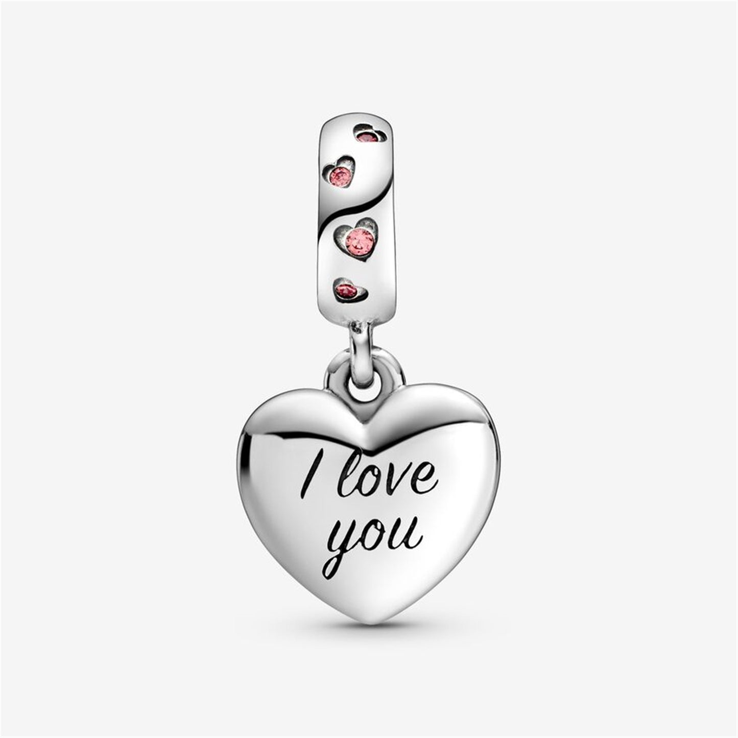 S925 Sterling Silver Mom Script Heart Dangle Charm