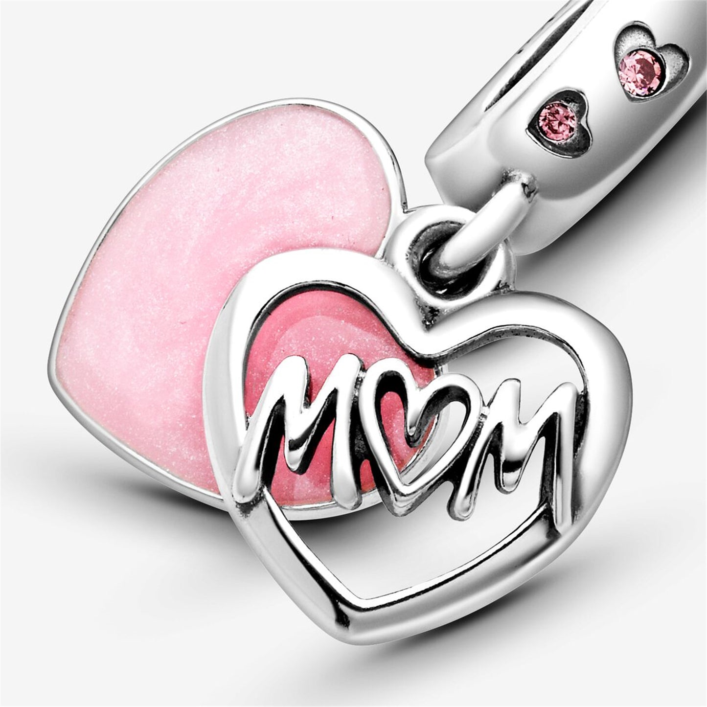 S925 Sterling Silver Mom Script Heart Dangle Charm