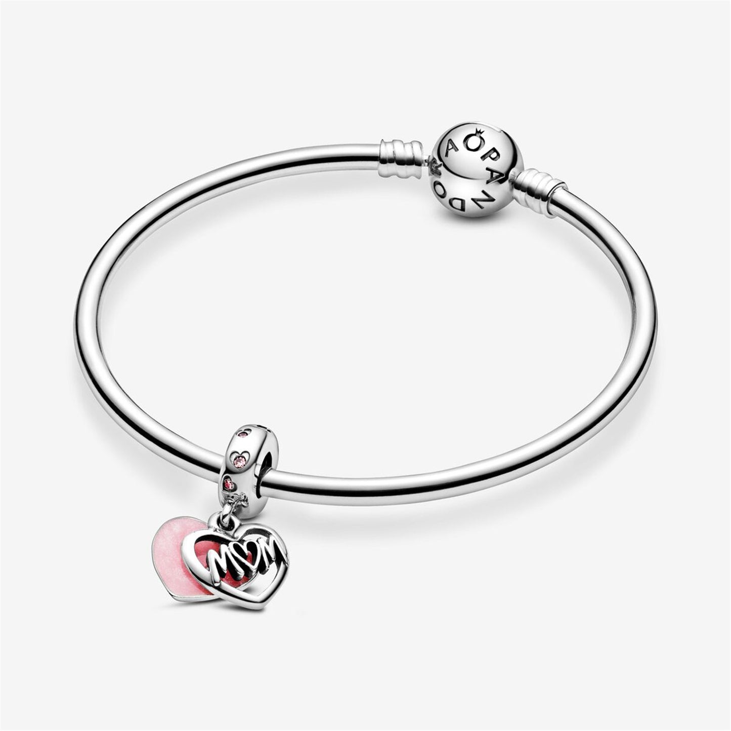 S925 Sterling Silver Mom Script Heart Dangle Charm