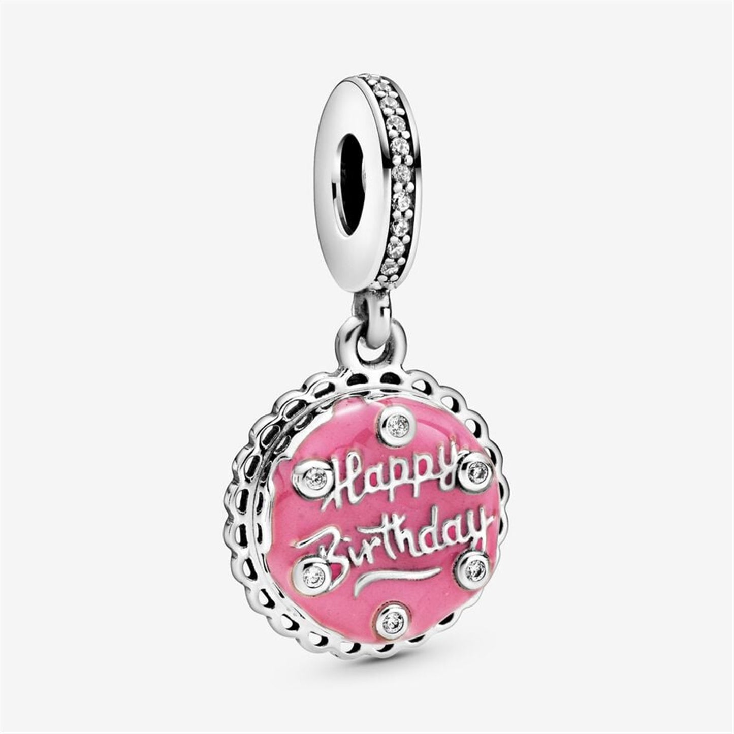 S925 Sterling Silver Pink Birthday Cake Dangle Charm