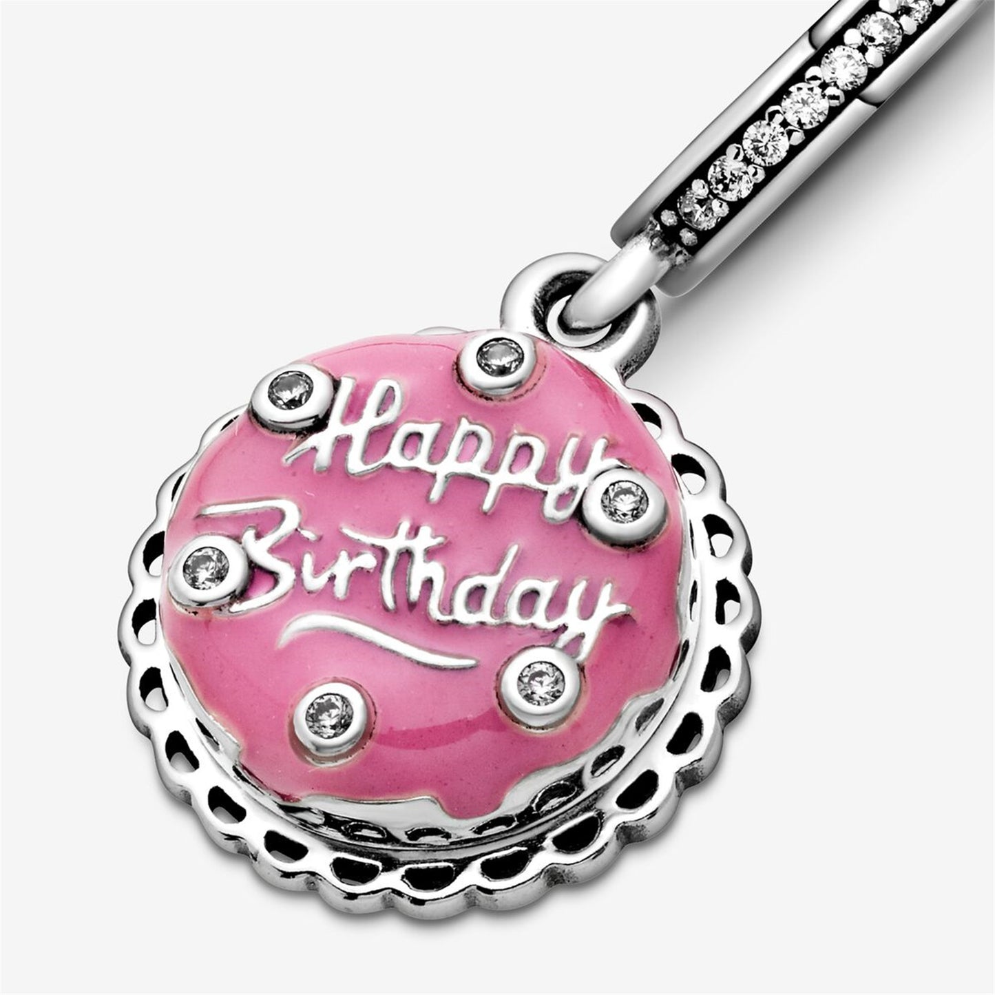 S925 Sterling Silver Pink Birthday Cake Dangle Charm