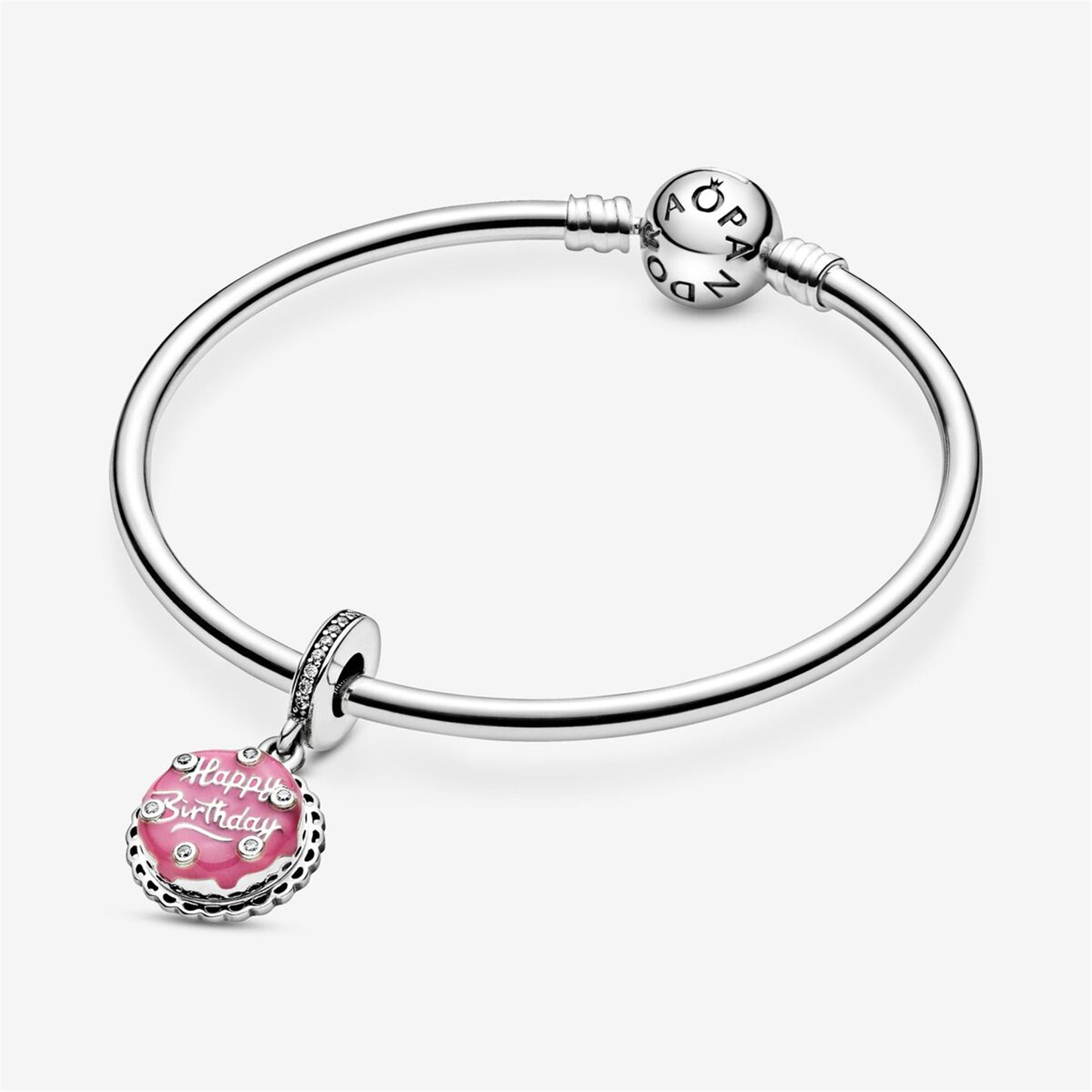 S925 Sterling Silver Pink Birthday Cake Dangle Charm