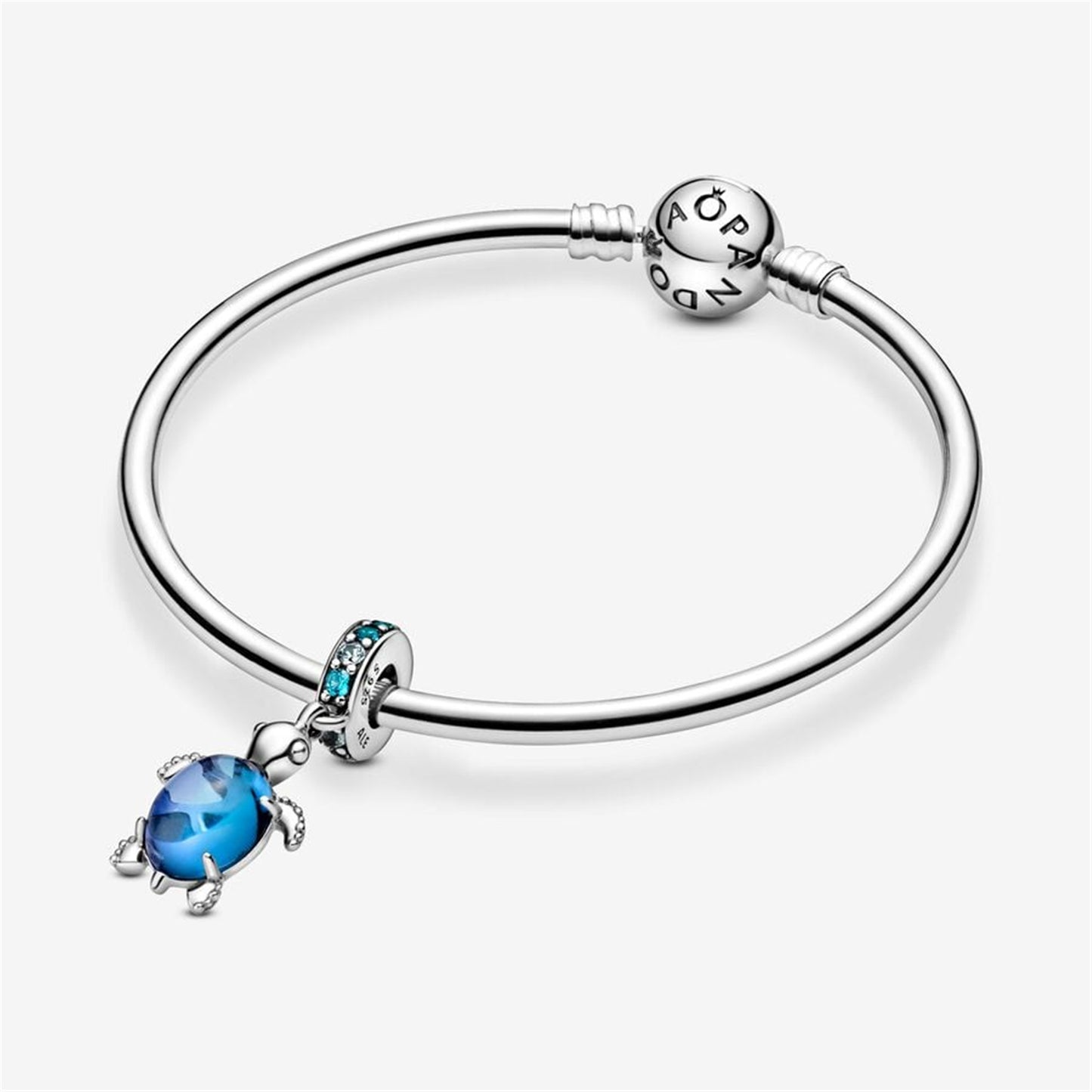 S925 Sterling Silver Murano Glass Sea Turtle Dangle Charm
