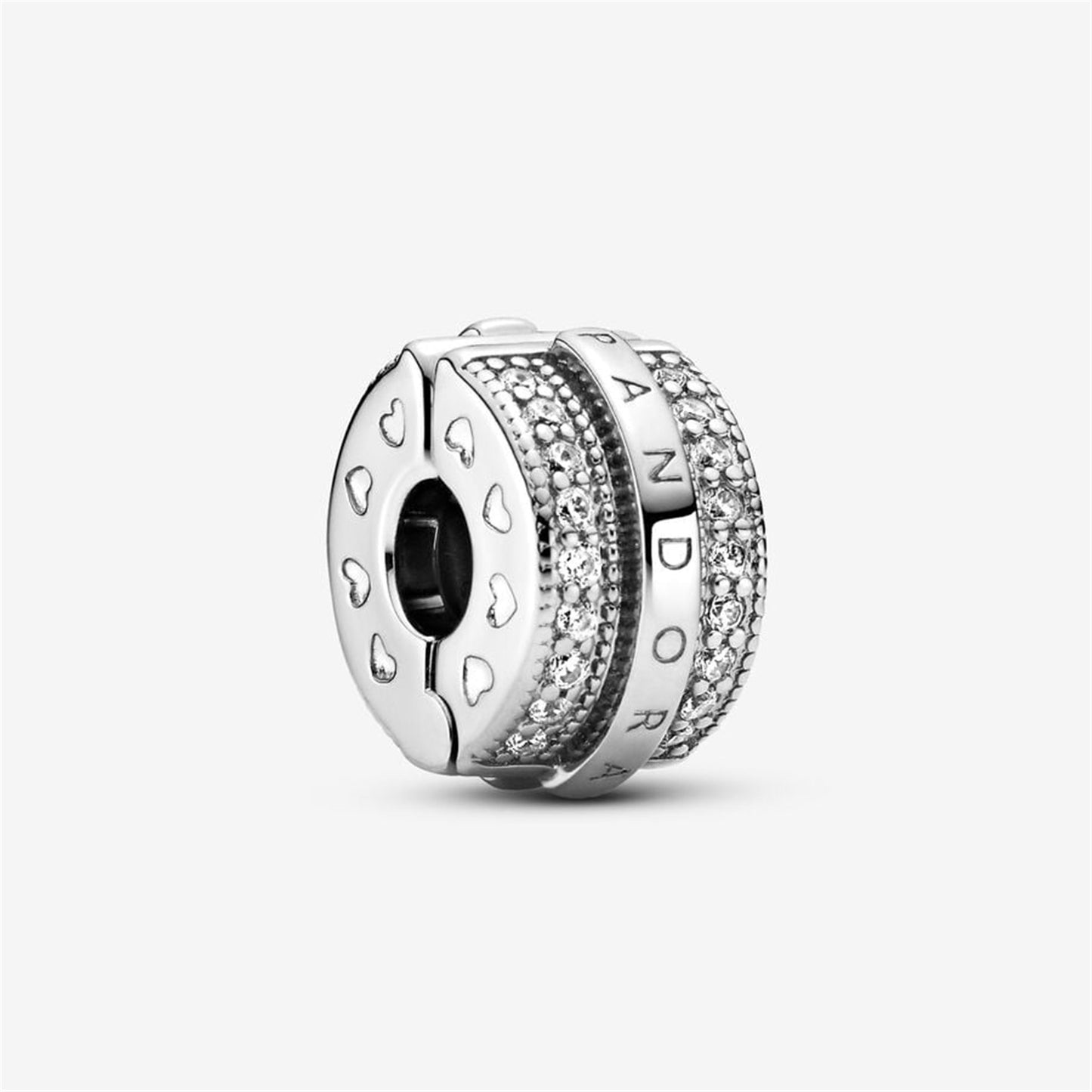 S925 sterling silver Sparkling Pavé Lines & Logo Clip Charm