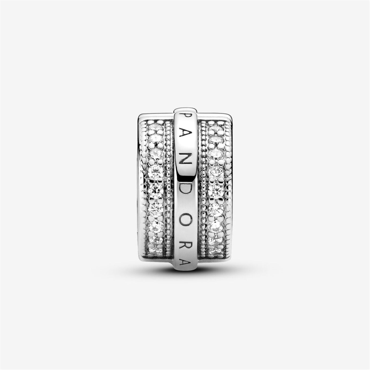 S925 sterling silver Sparkling Pavé Lines & Logo Clip Charm