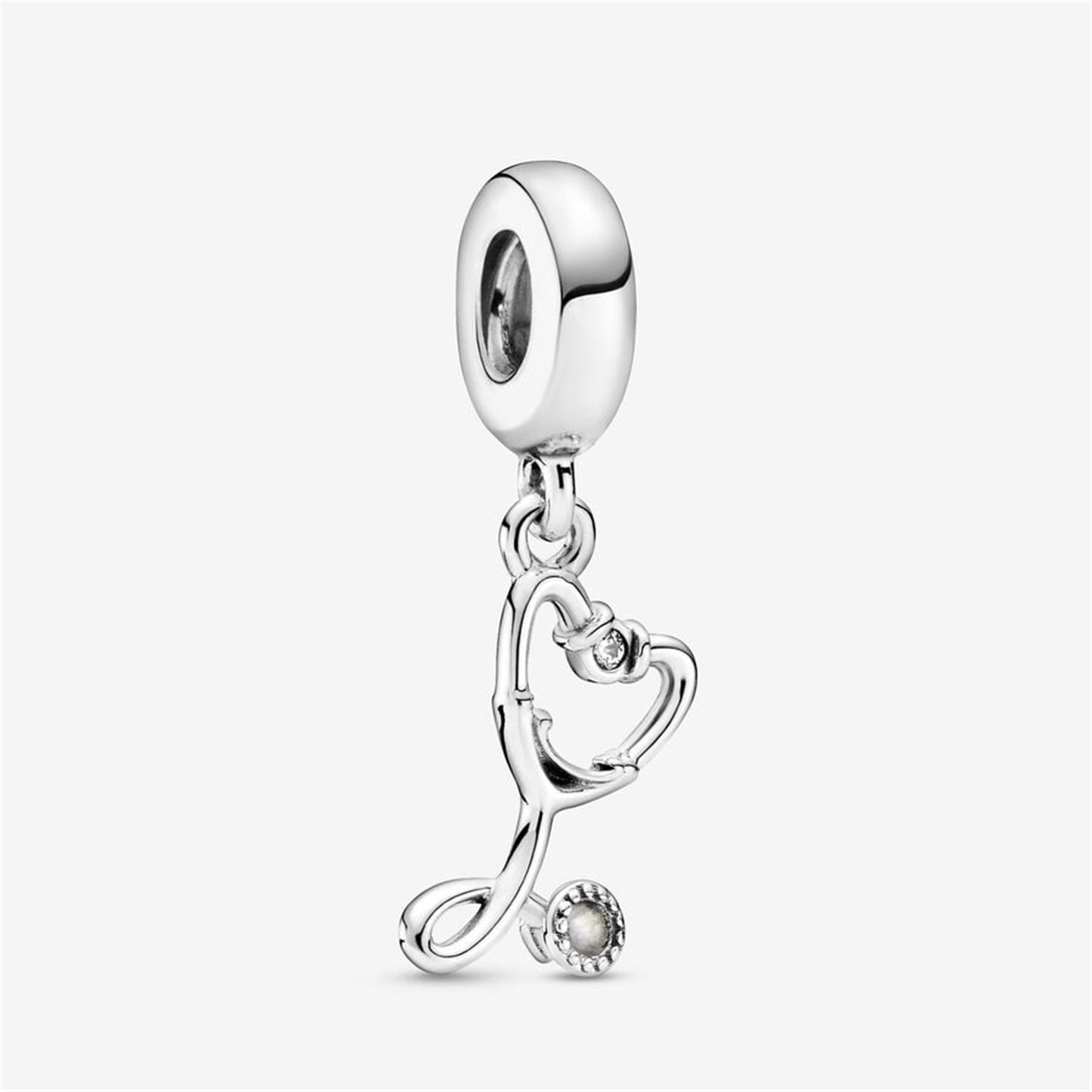 S925 Sterling Silver Stethoscope Heart Dangle Charm