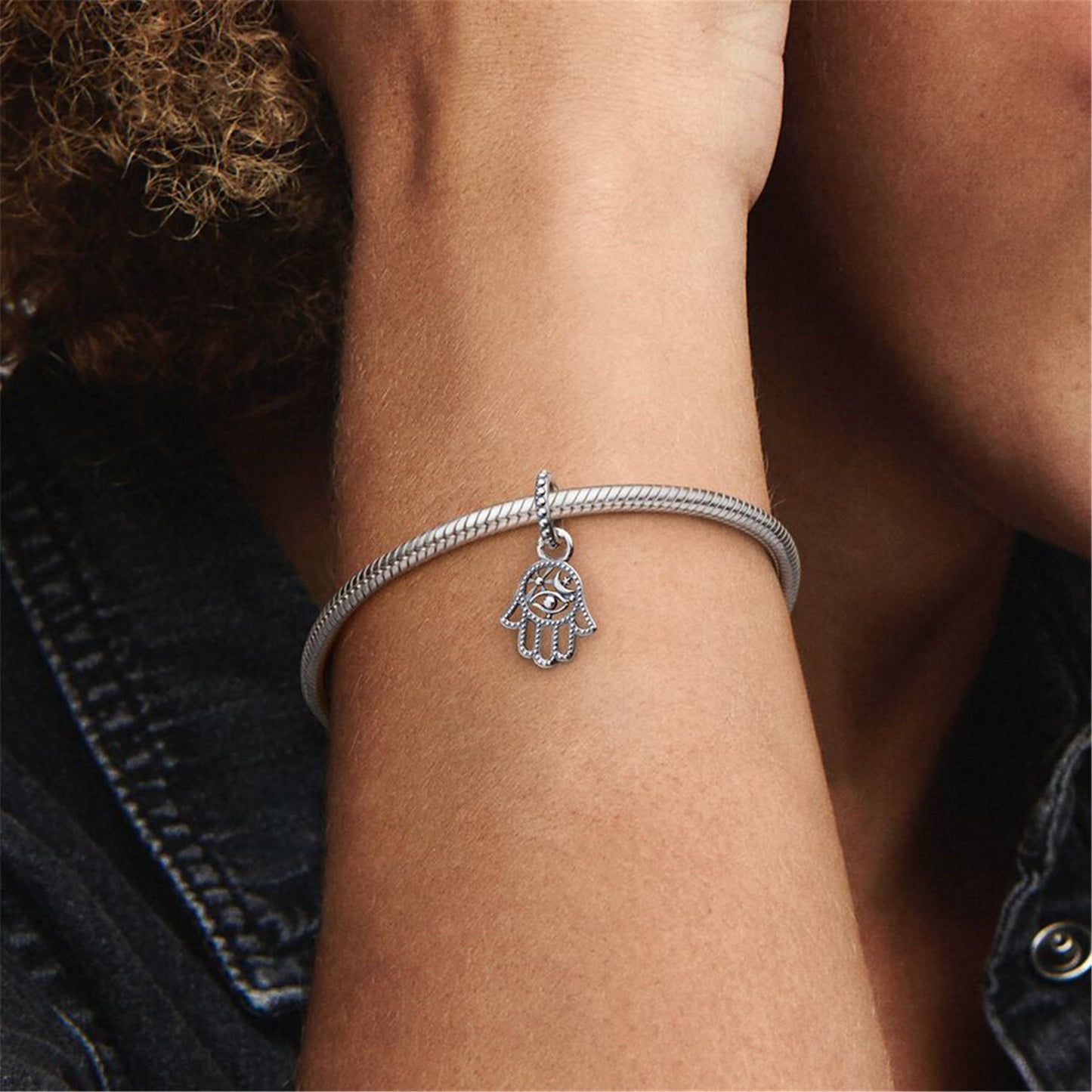 S925 sterling silver Protective Hamsa Hand Dangle Charm