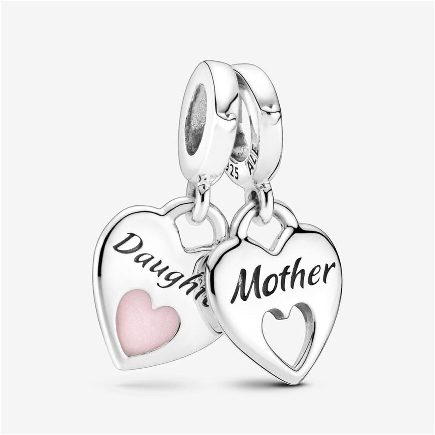 S925 sterling silver Double Heart Split Dangle Charm