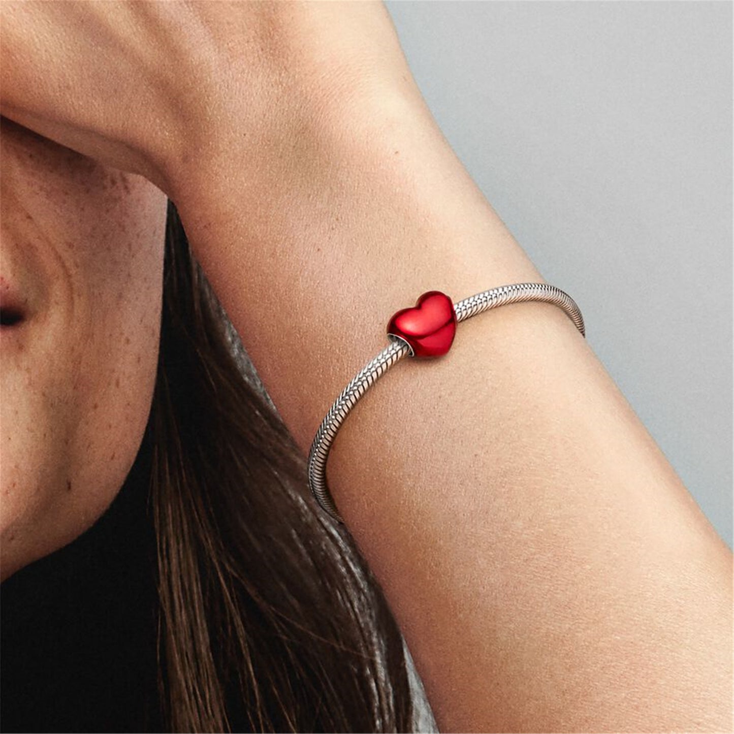 S925 Sterling Silver Metallic Red Heart Charm