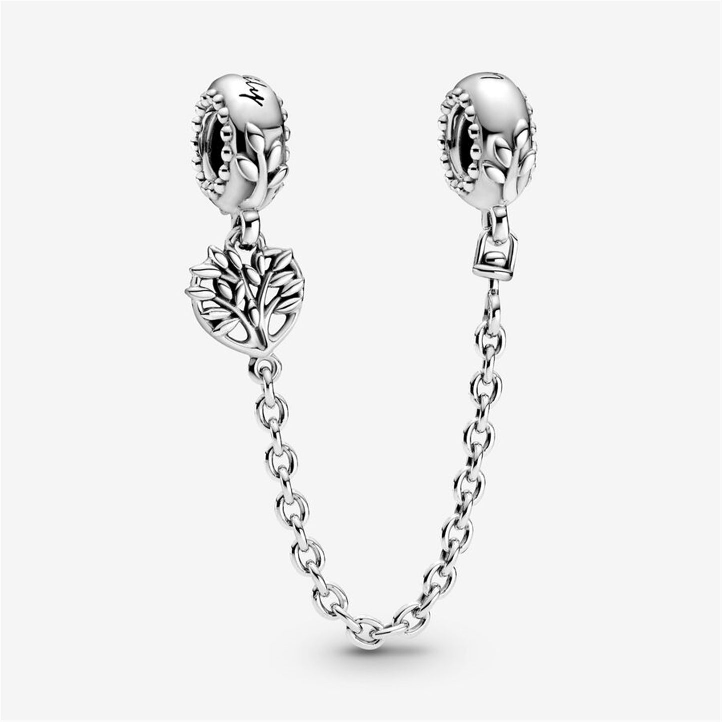 S925 Sterling Silver Heart Family Tree Safety Chain Charm