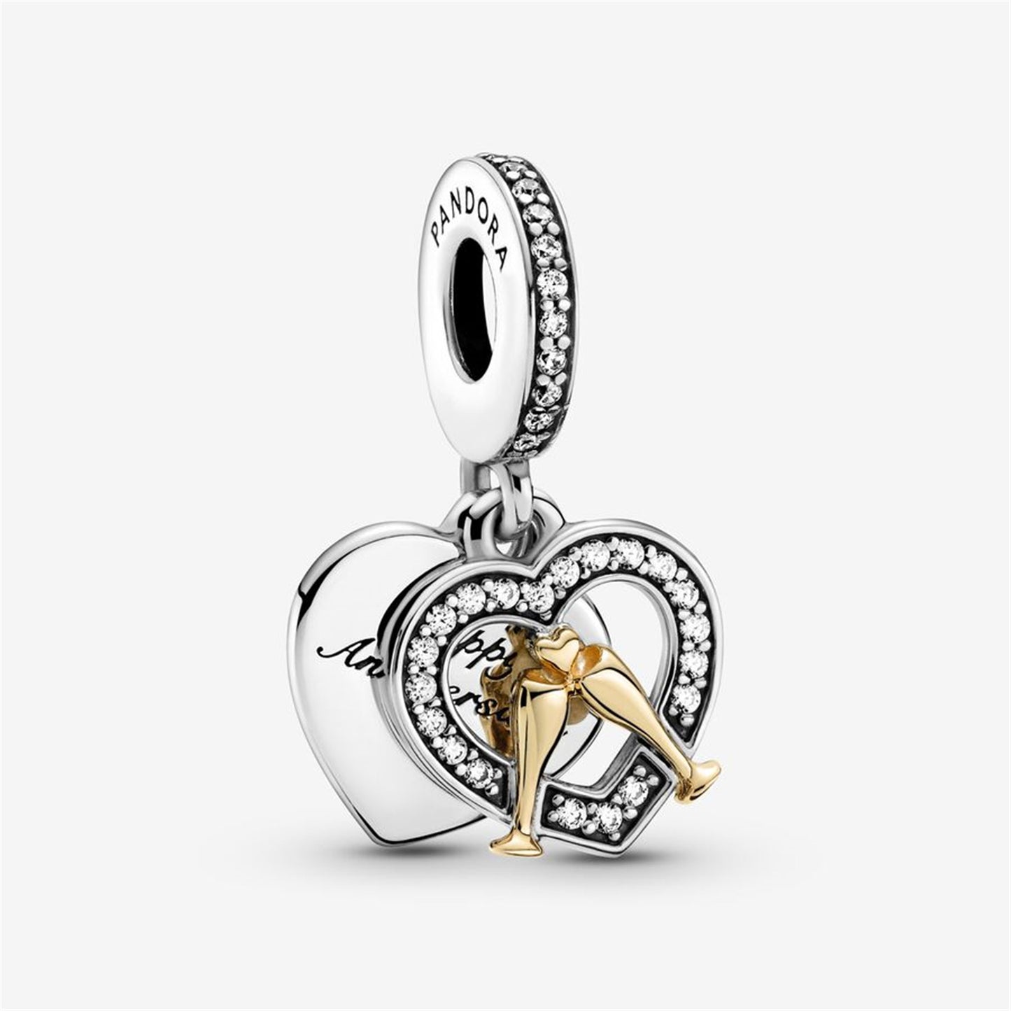 S925 Sterling Silver 14k Gold Two-tone Happy Anniversary Dangle Charm