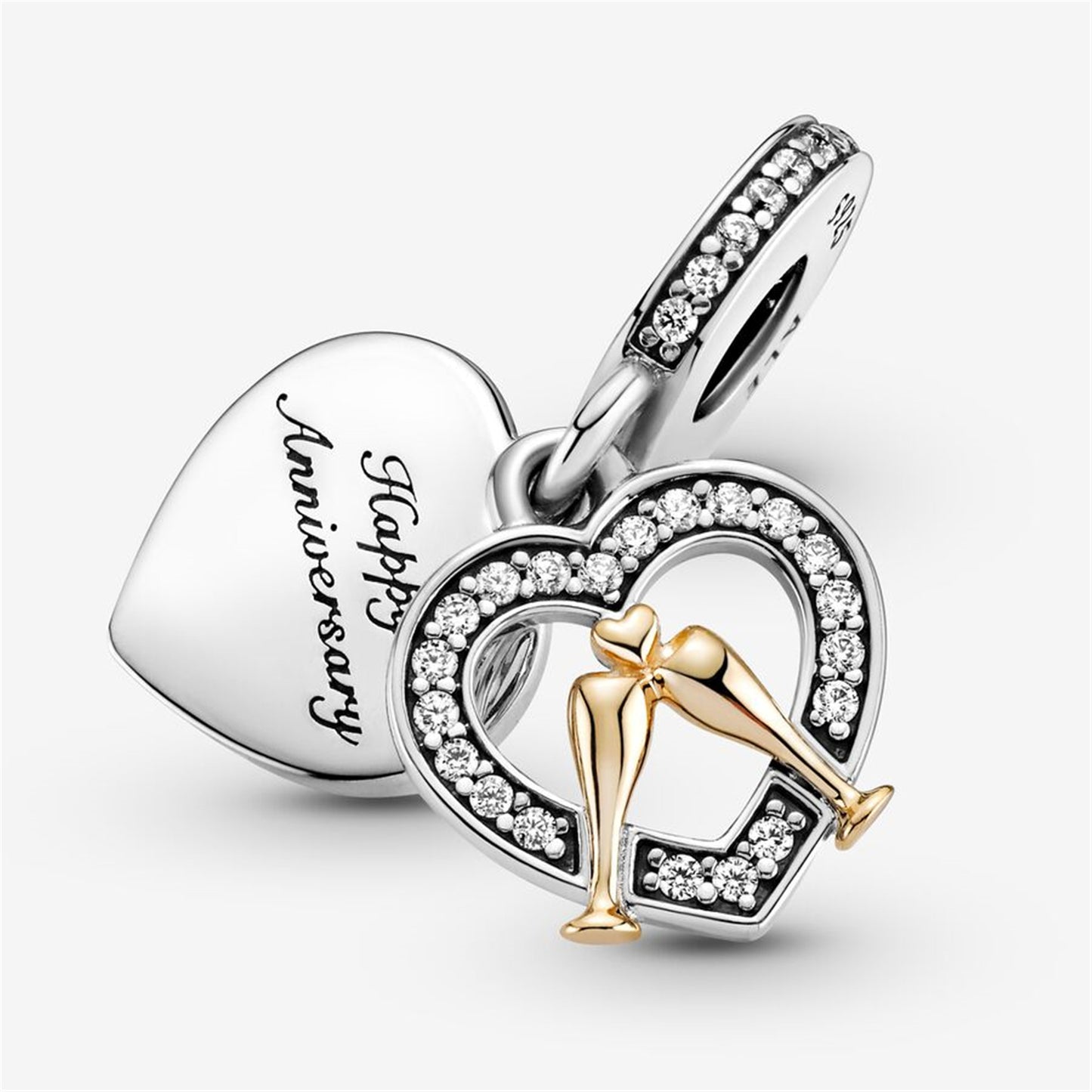 S925 Sterling Silver 14k Gold Two-tone Happy Anniversary Dangle Charm