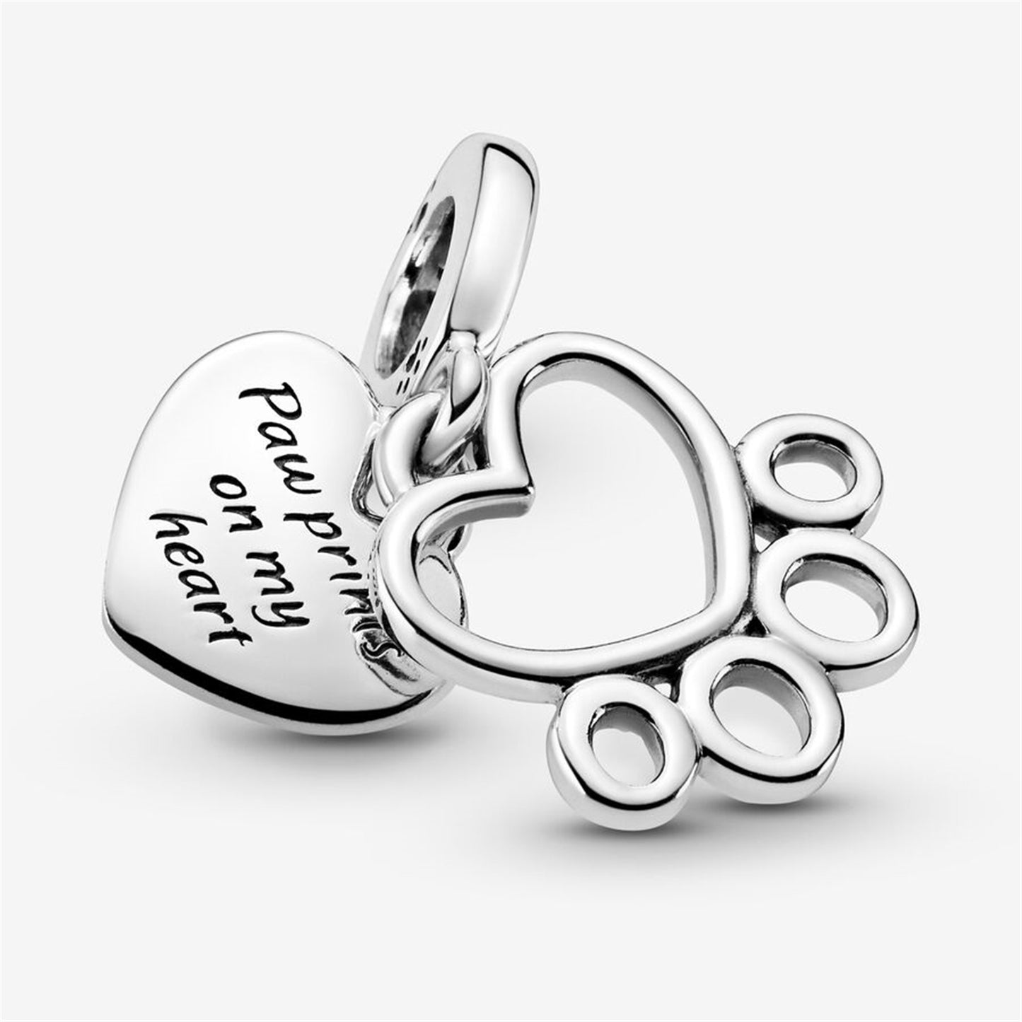 S925 Sterling Silver Hearts & Paw Print Dangle Charm