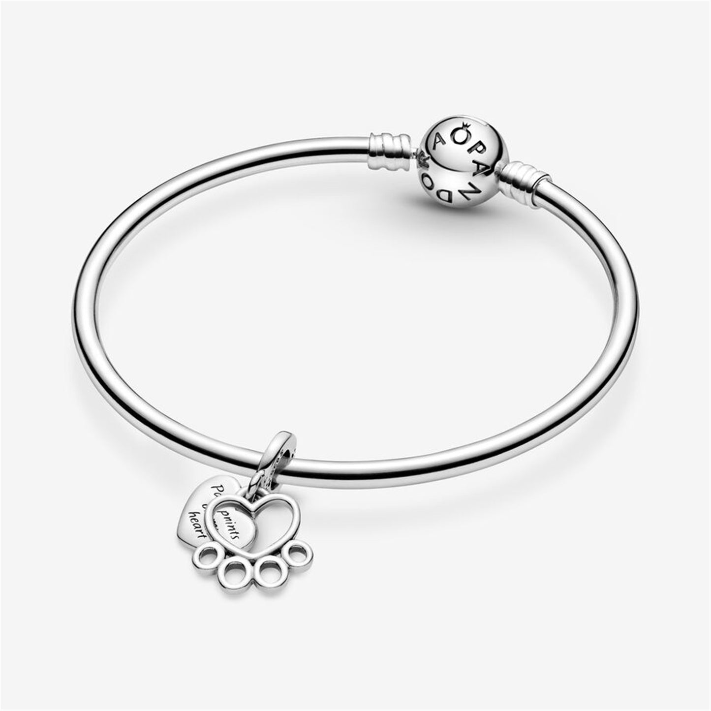 S925 Sterling Silver Hearts & Paw Print Dangle Charm