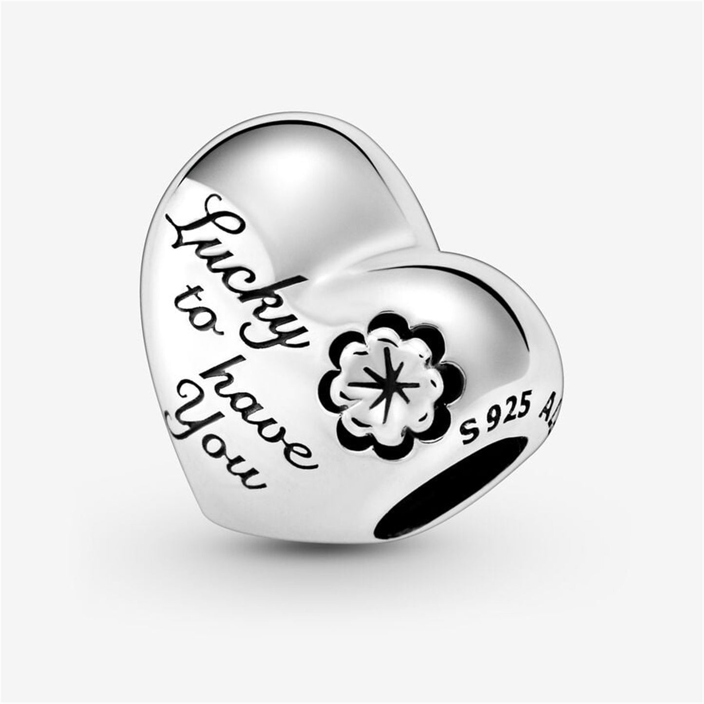 S925 Sterling Silver Mum Heart & Clover Charm