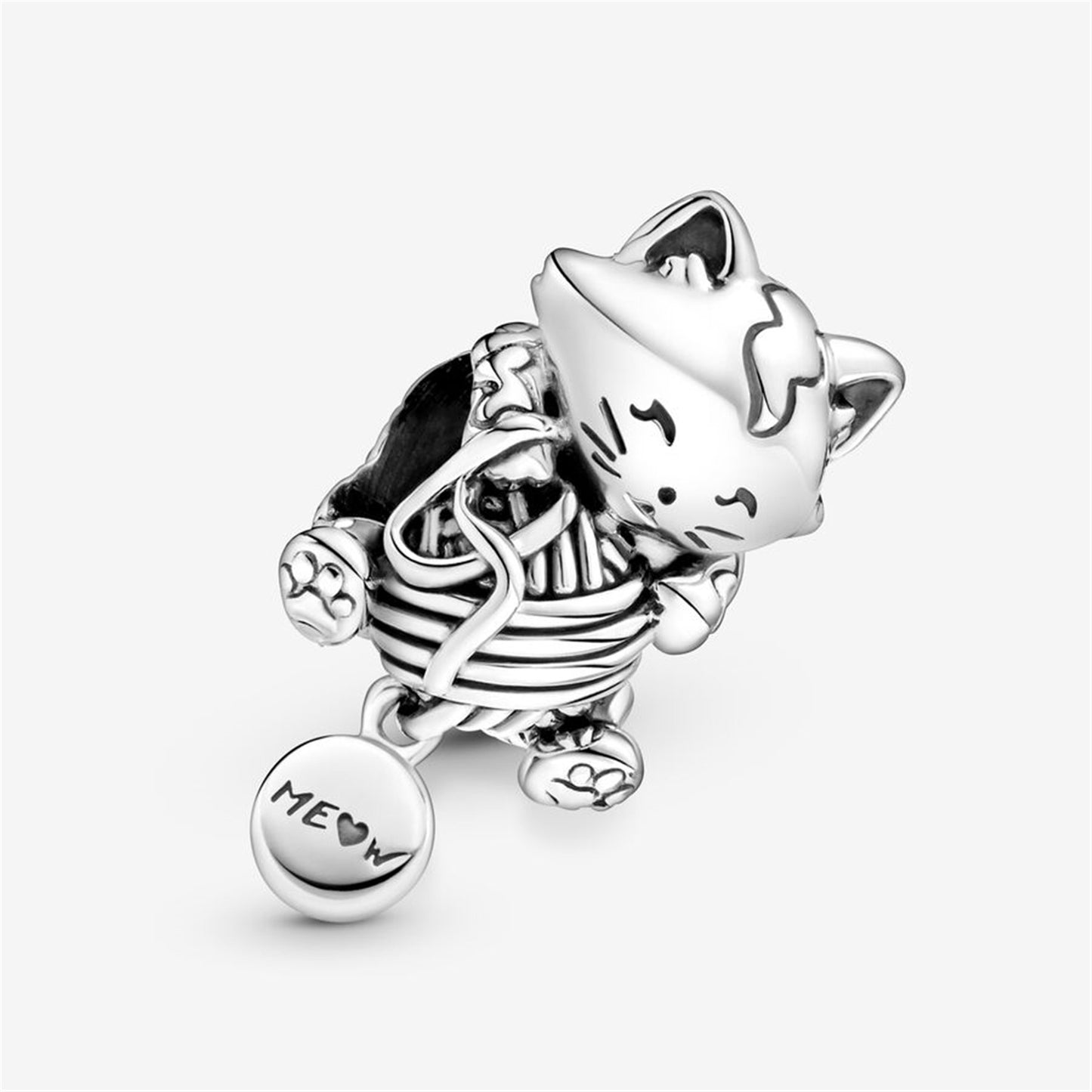 S925 Sterling Silver Kitten & Yarn Ball Charm