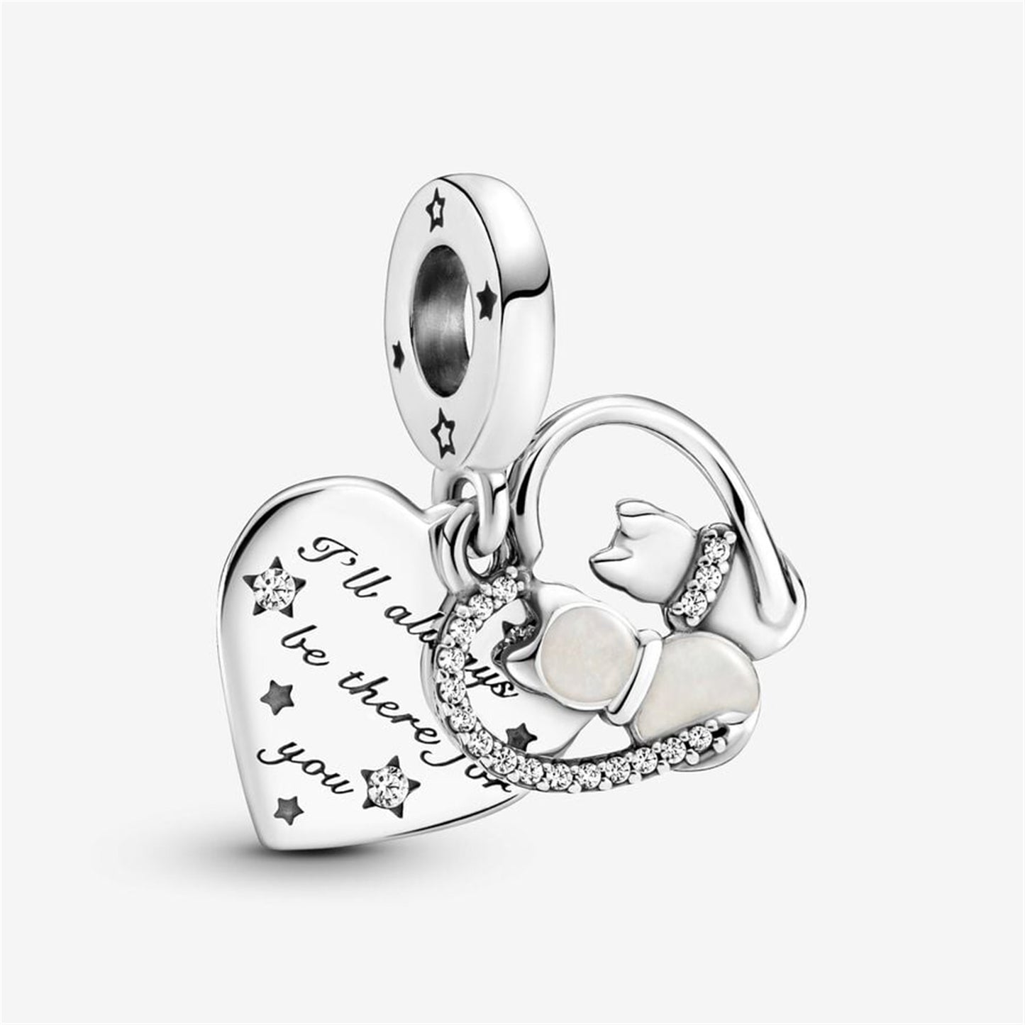 S925 Sterling Silver Cats & Hearts Dangle Charm