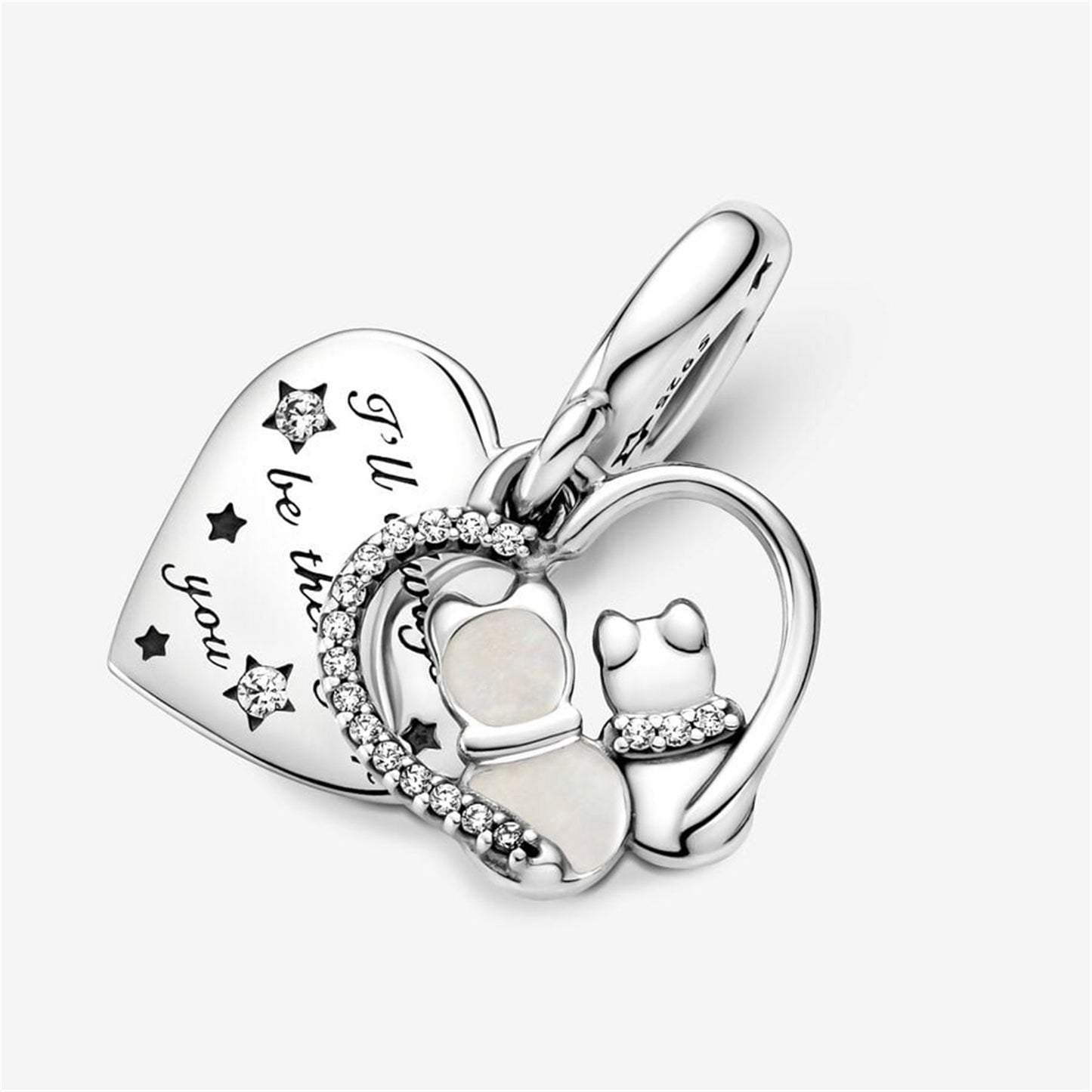 S925 Sterling Silver Cats & Hearts Dangle Charm