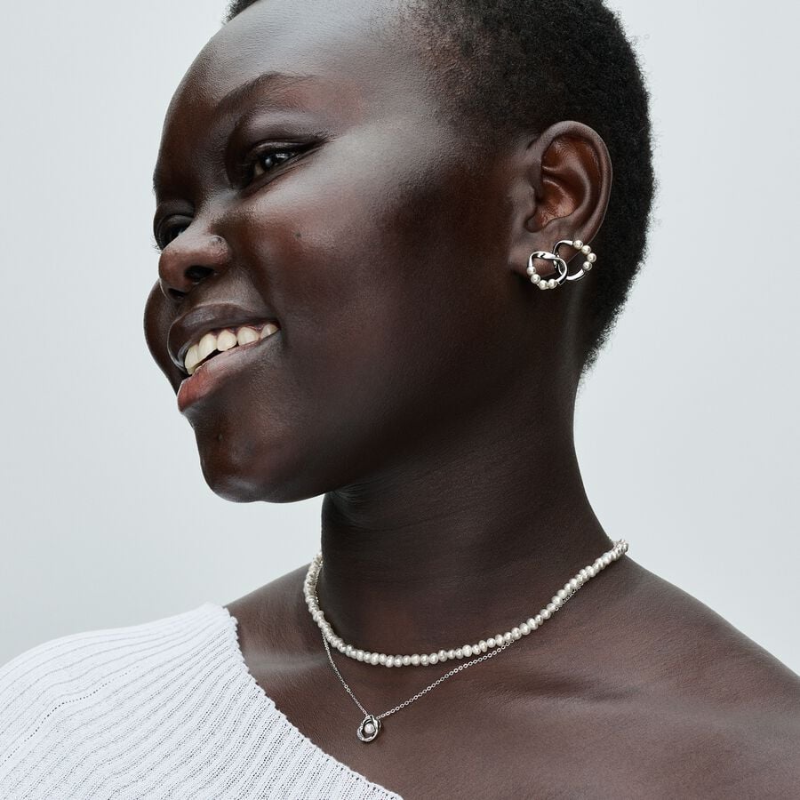 Organically Shaped Pavé Circle & Treated Cultured Pearl Collier Necklace