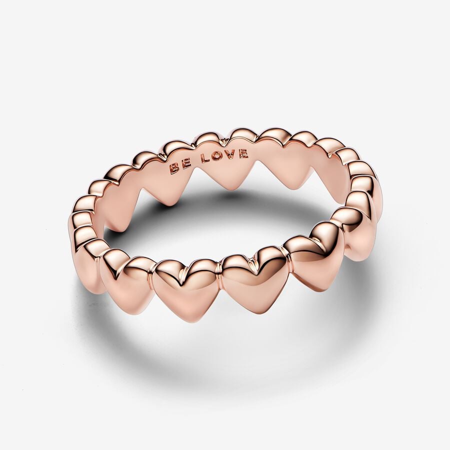 S925 Sterling Silver Row of Hearts Ring