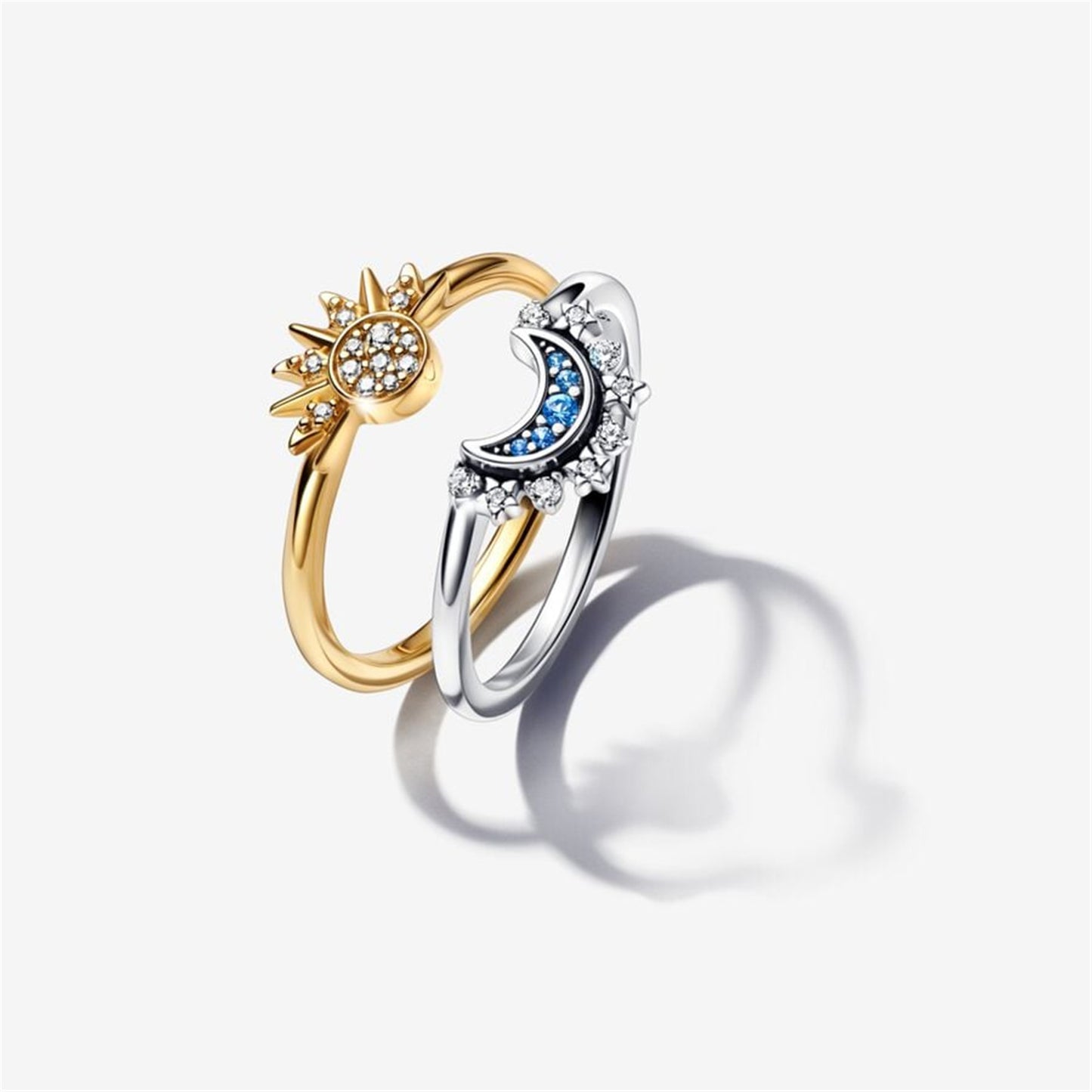 S925 Sterling Silver Celestial Sun & Moon Ring Set