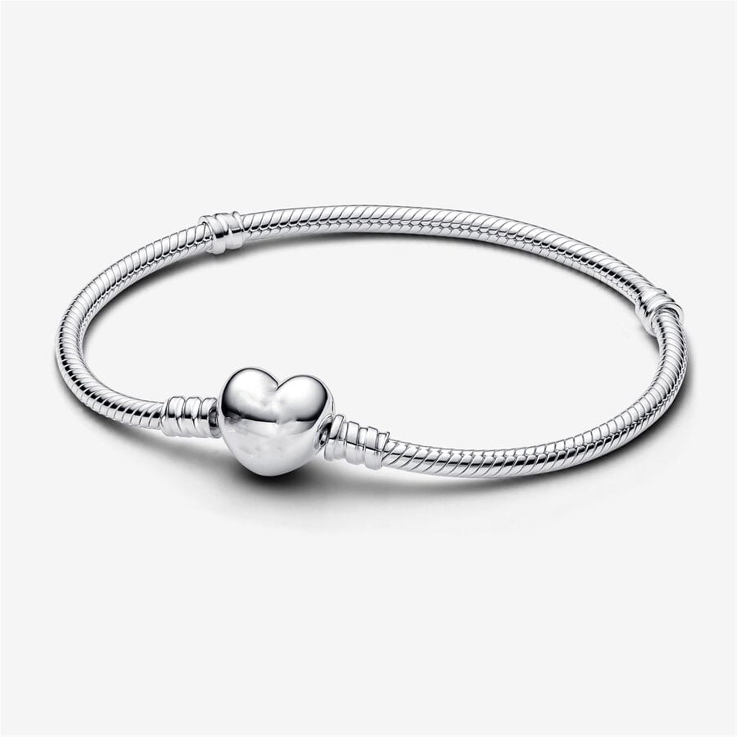 S925 Sterling Silver Moments Heart Clasp Snake Chain Bracelet