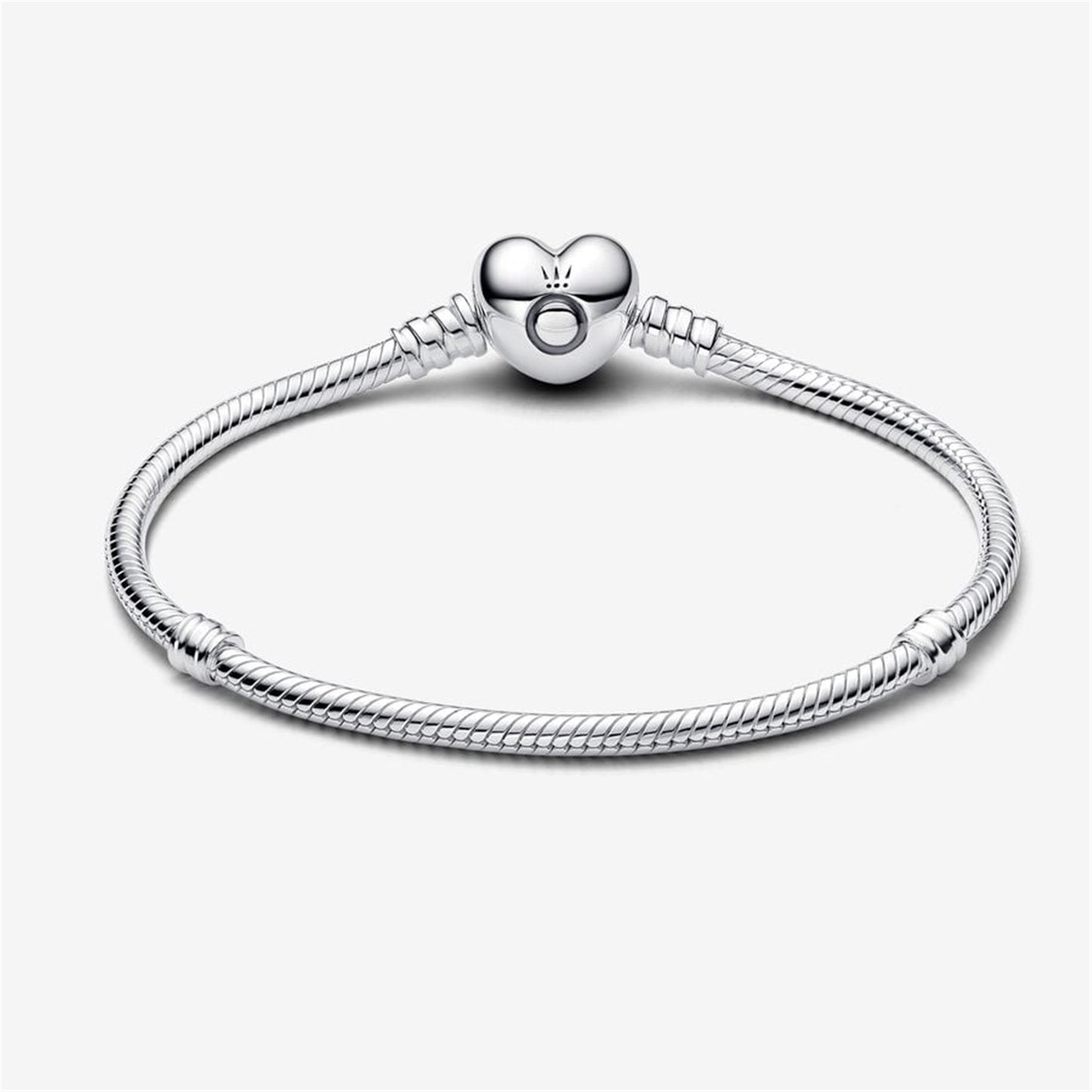 S925 Sterling Silver Moments Heart Clasp Snake Chain Bracelet