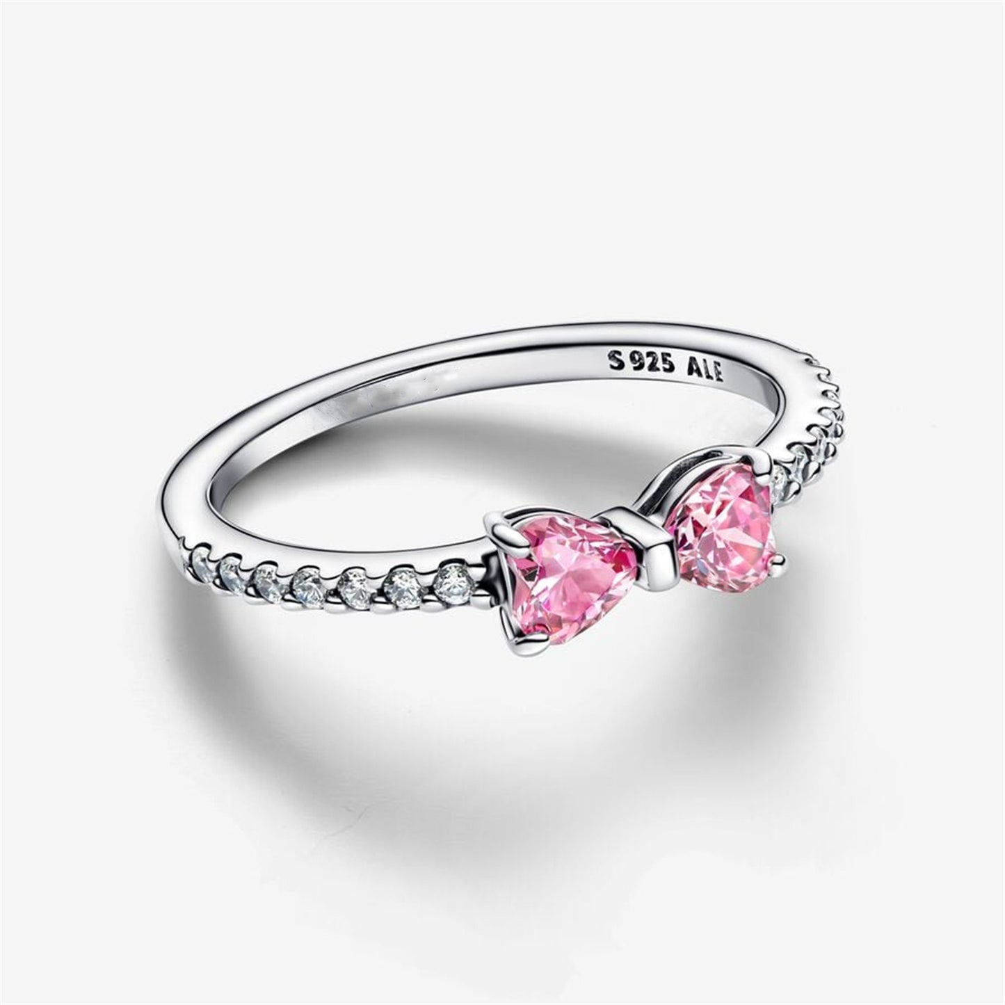 S925 Sterling Silver Sparkling Pink Bow Ring