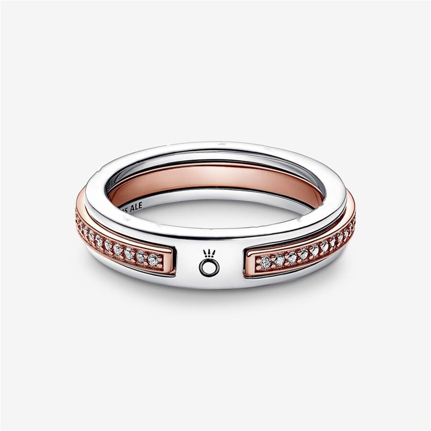 S925 Sterling Silver Signature Two-tone Logo & Pavé Ring