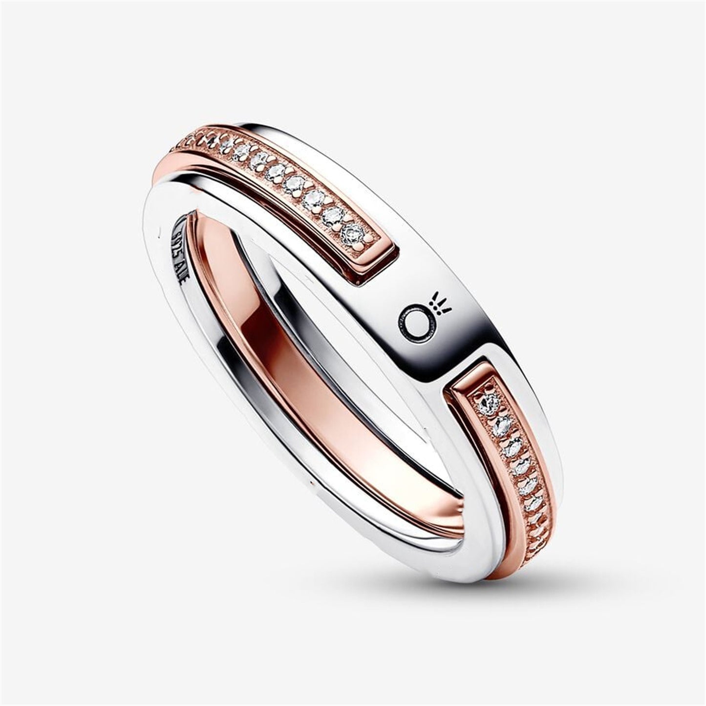 S925 Sterling Silver Signature Two-tone Logo & Pavé Ring