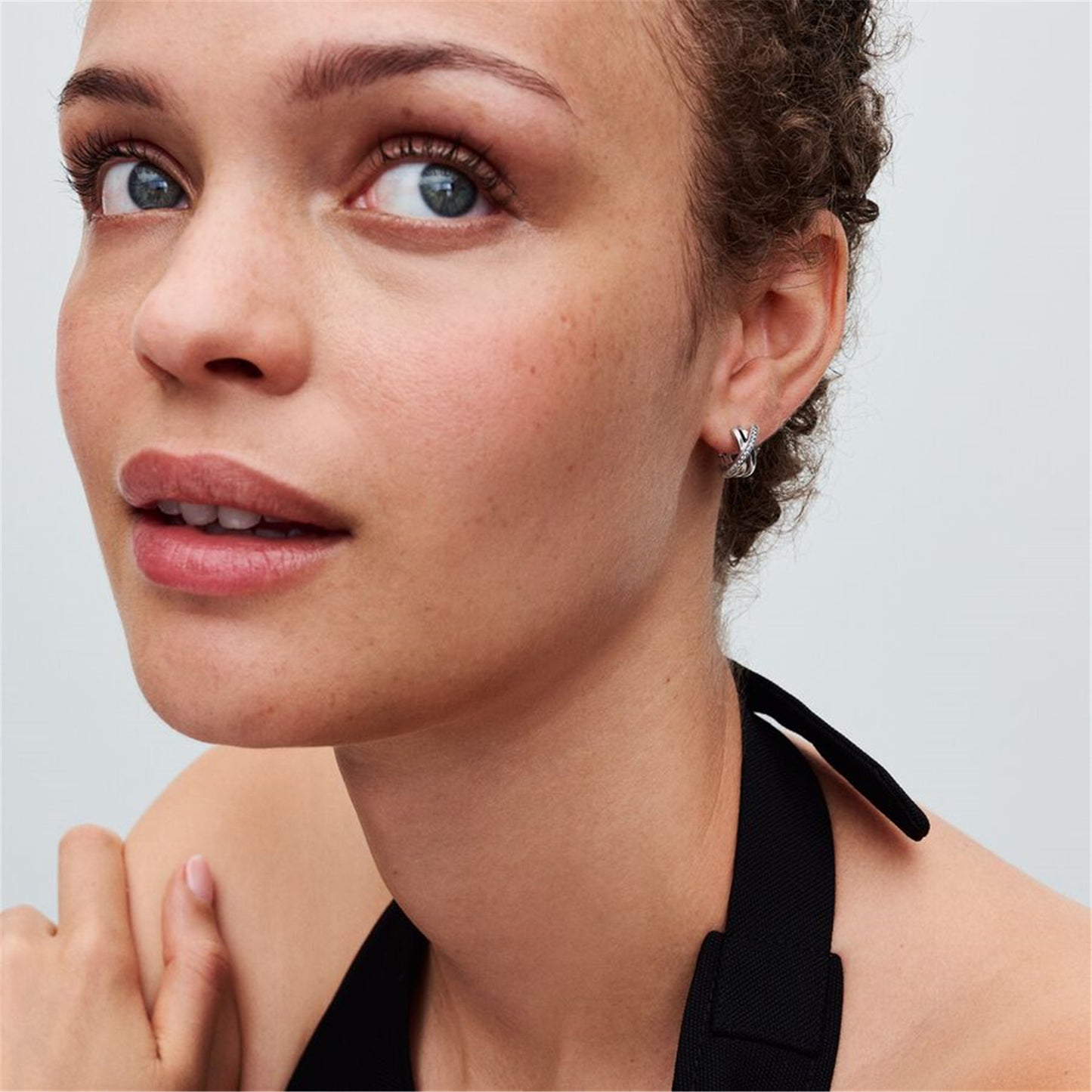 S925 Sterling Silver Crossover Pavé Hoop Earrings