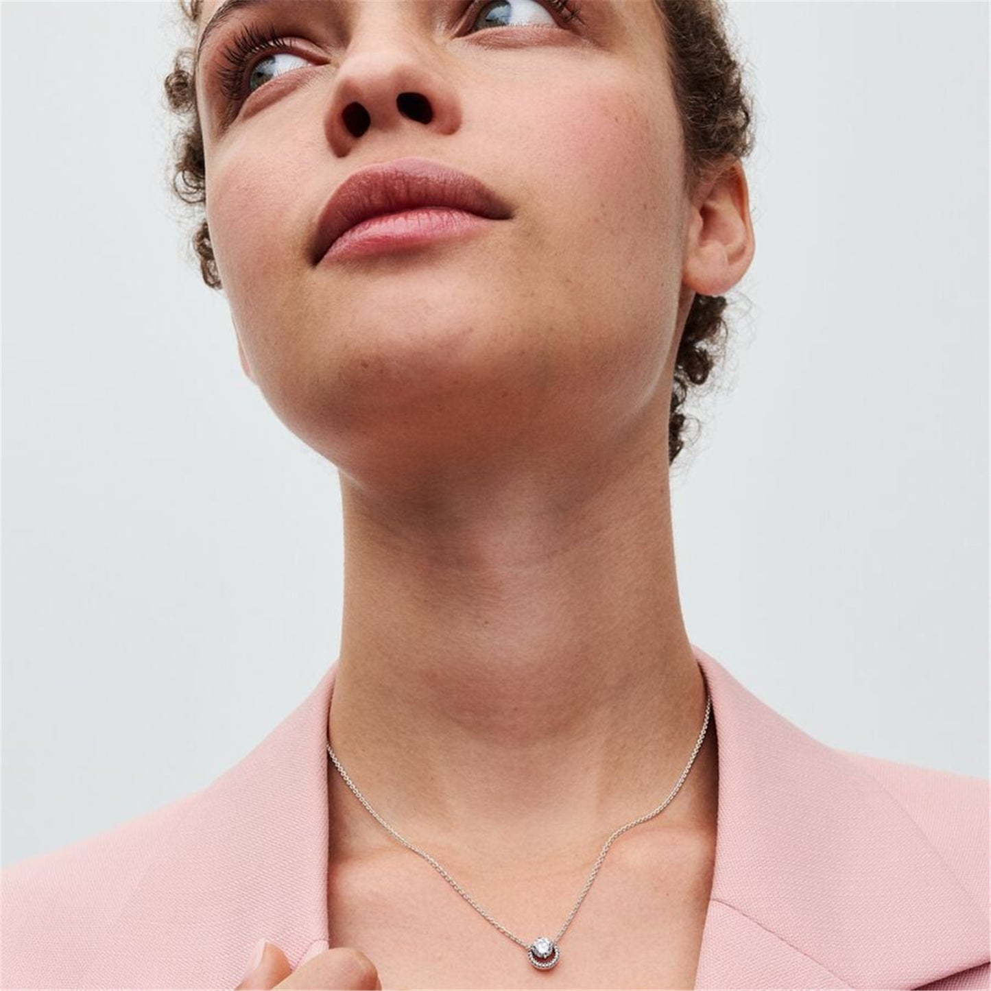 S925 Sterling Silver Sparkling Round Halo Pendant Collier Necklace