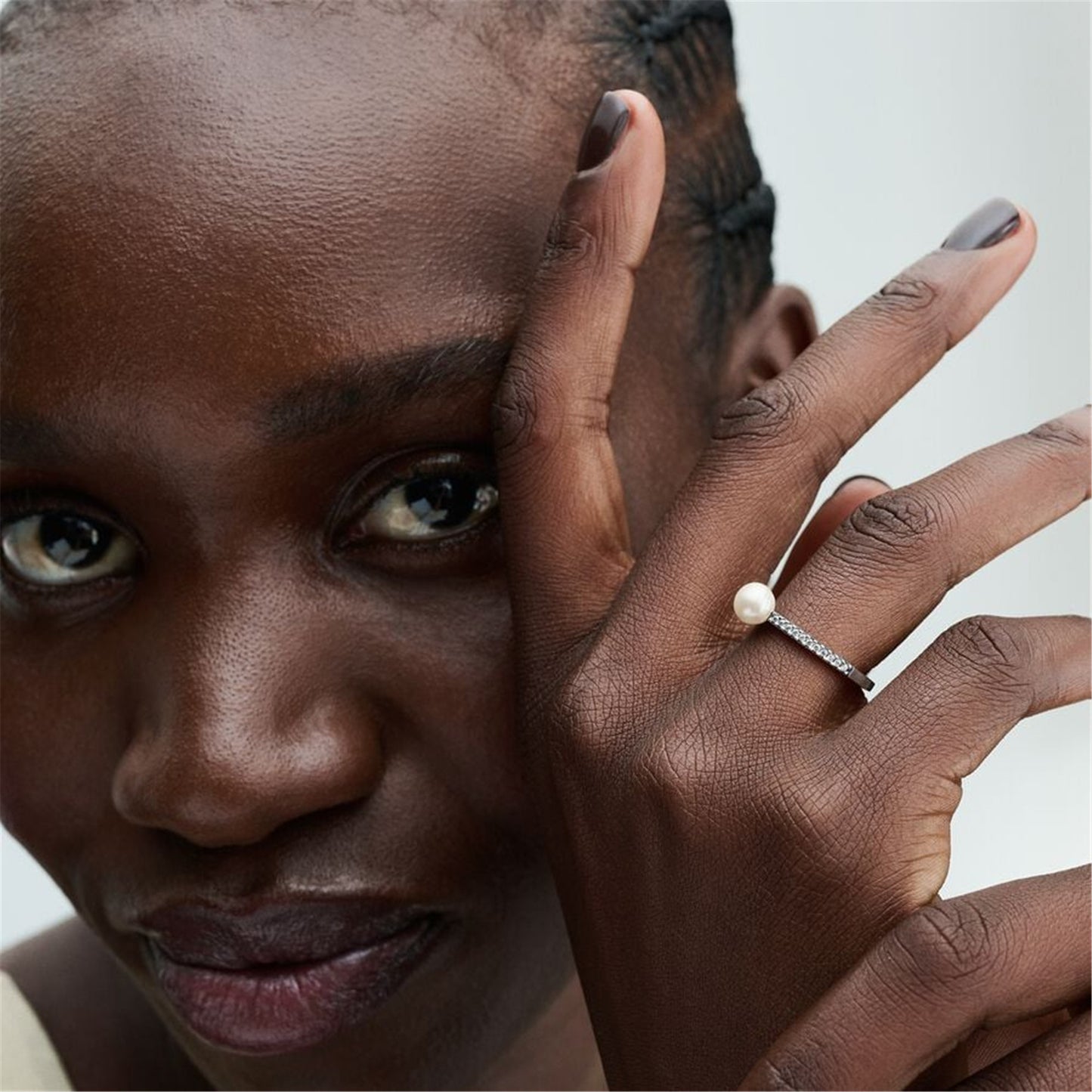 S925 Sterling Silver Treated Freshwater Cultured Pearl & Pavé Ring