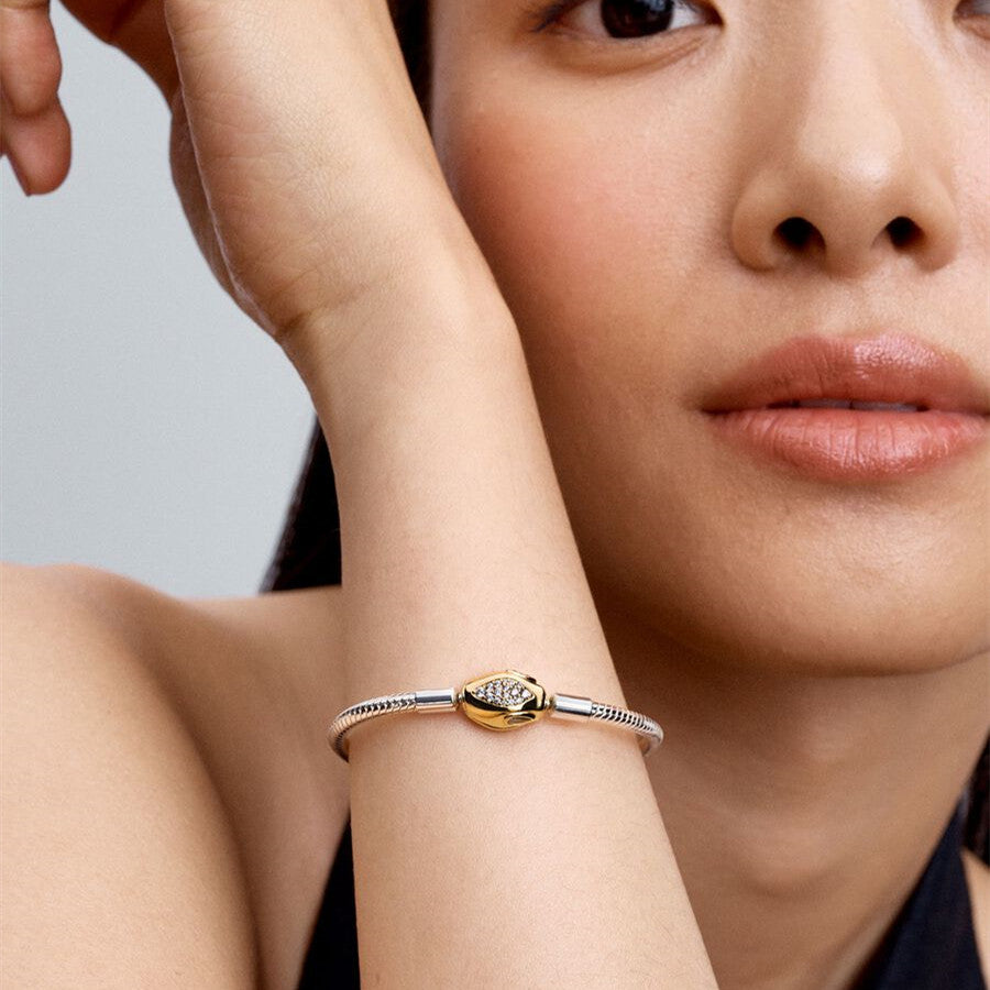 S925 Sterling Silver Snake Clasp & Chain Bracelet