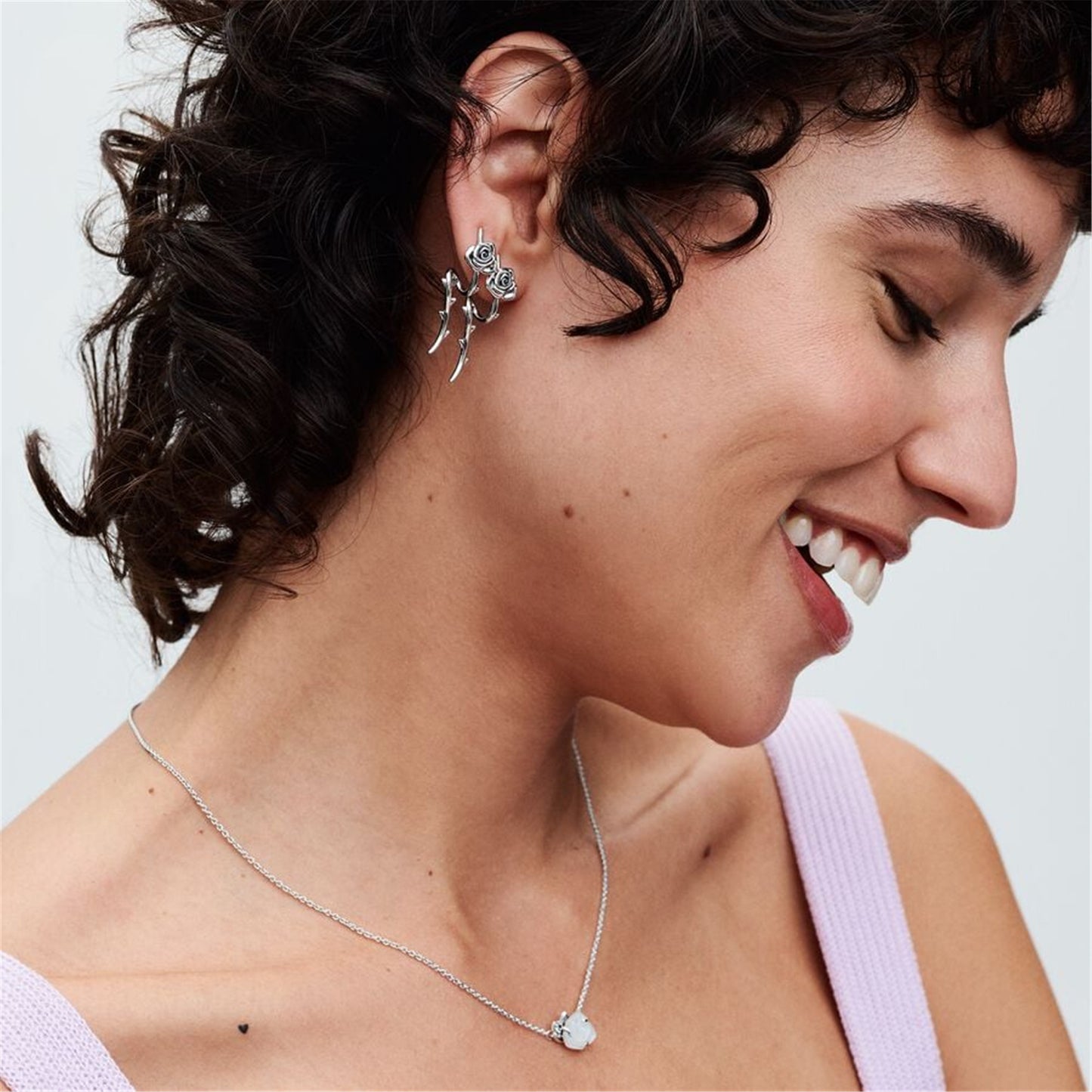 S925 Sterling Silver White Rose in Bloom Collier Necklace