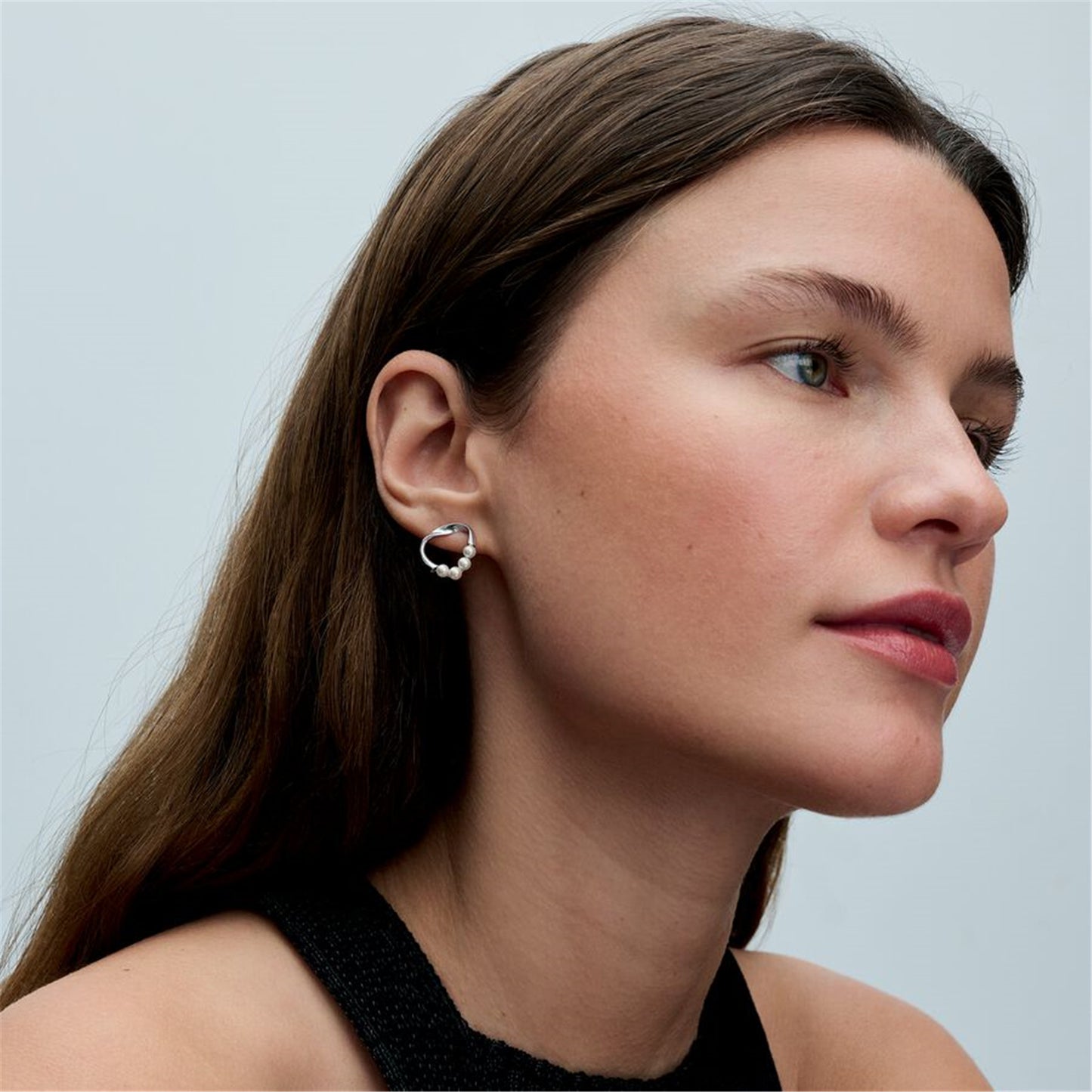 S925 Sterling Silver Organically Shaped Circle & Treated Freshwater Cultured Pearls Stud Earrings