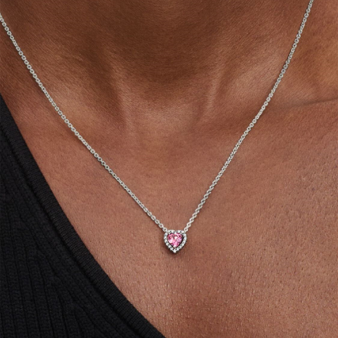 S925 Sterling Silver Pink Elevated Heart Necklace