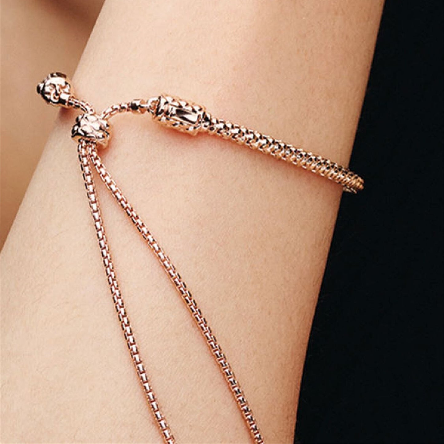 S925 Sterling Silver Moments Studded Chain Slider Bracelet