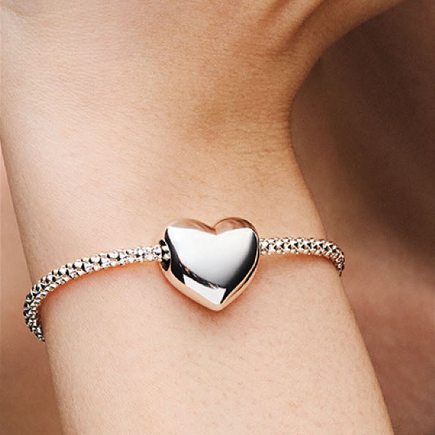 S925 Sterling Silver Moments Studded Chain Slider Bracelet