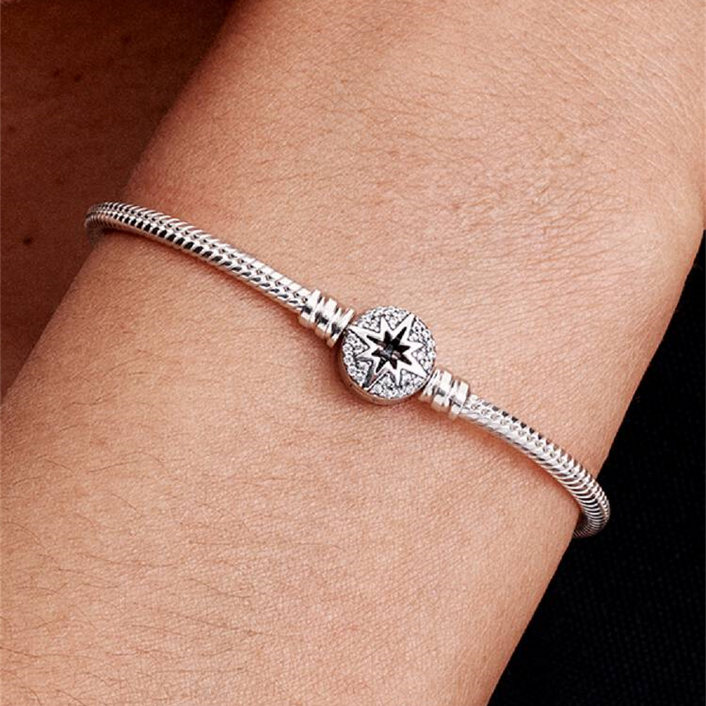 S925 Sterling Silver North Star Clasp Snake Chain Bracelet,Ornate Bracelet,Wedding Gifts