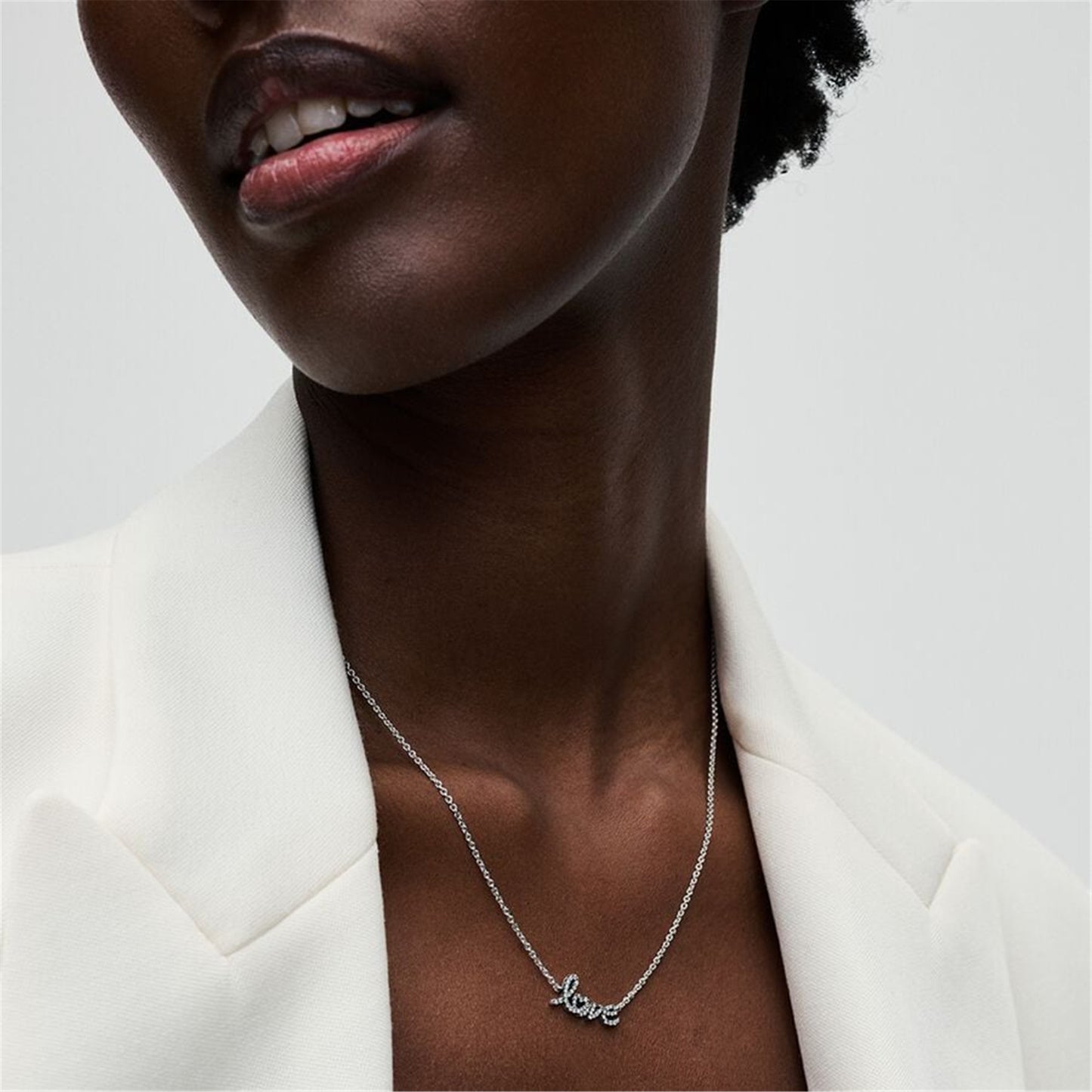 S925 Sterling Silver Sparkling Handwritten Love Collier Necklace