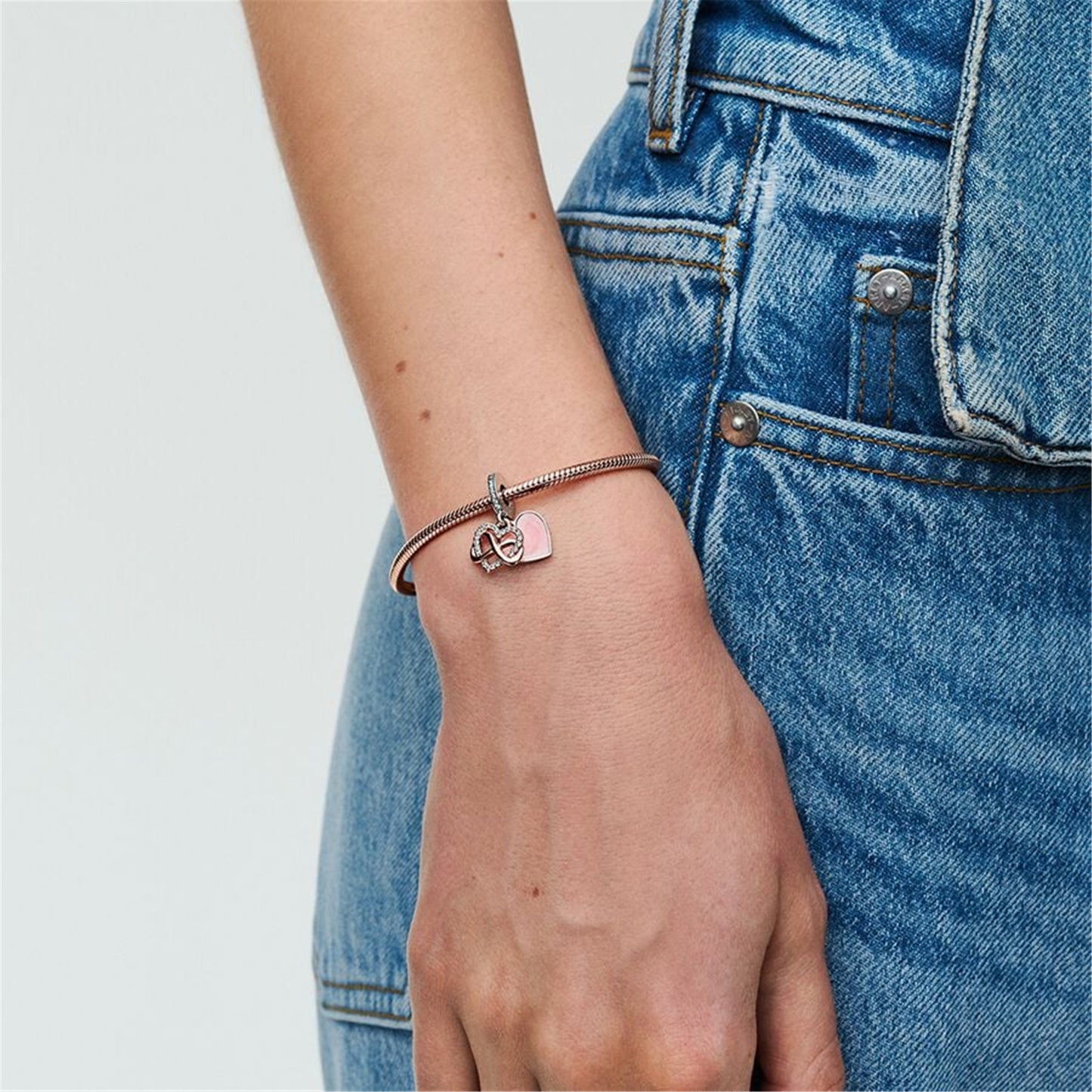 S925 Sterling Silver Sparkling Infinity Heart Dangle Charm