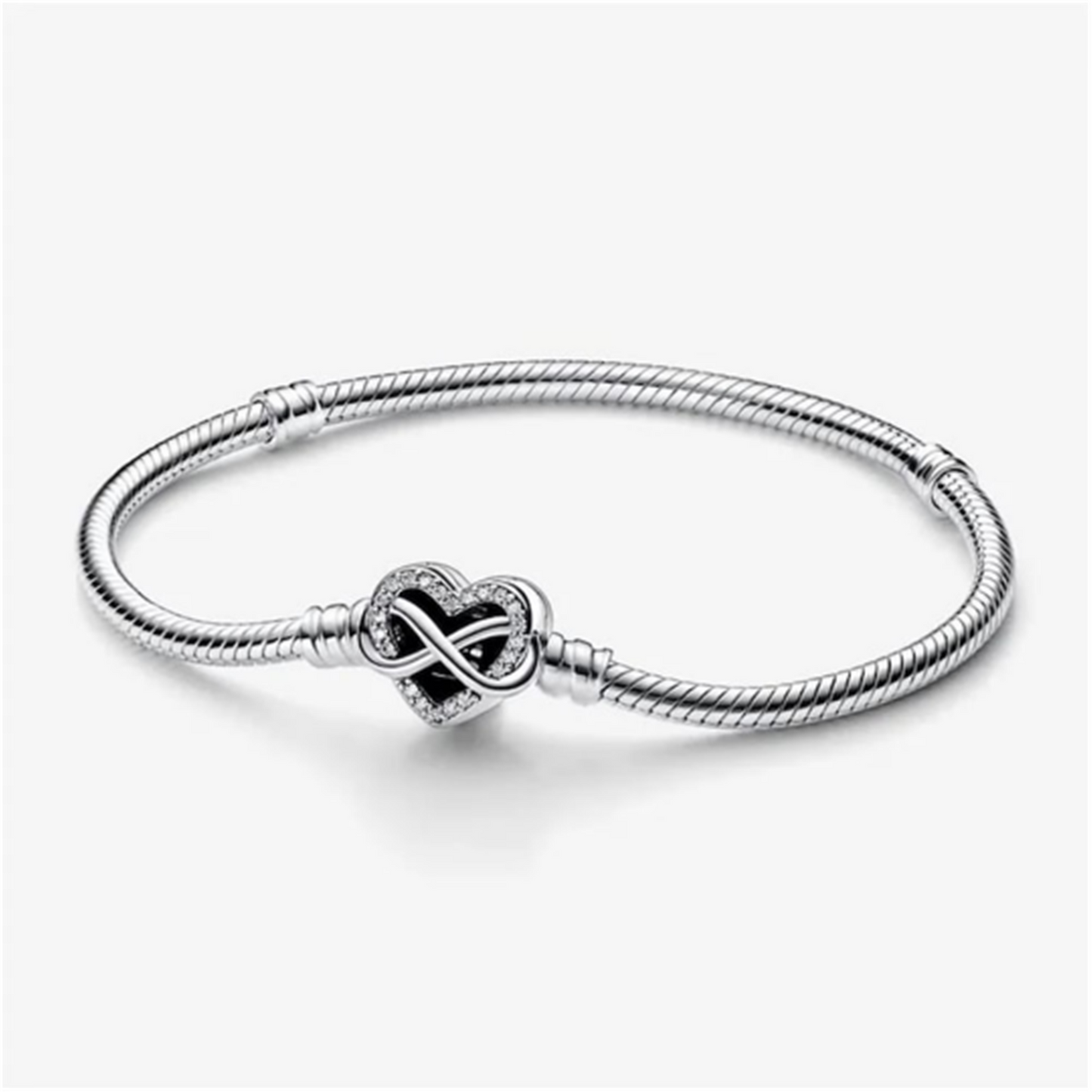 S925 sterling silver Moments Sparkling Infinity Heart Clasp Snake Chain Bracelet