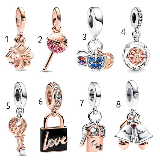 S925 Sterling Silver Rose Gold Lollipop Pendant Series Charm