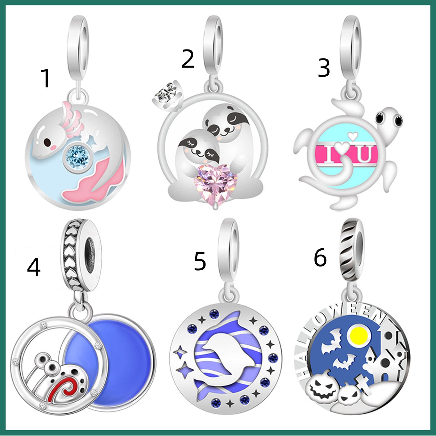 925 Sterling silver 2-in-1 snail Dolphin Pendant Series Charm